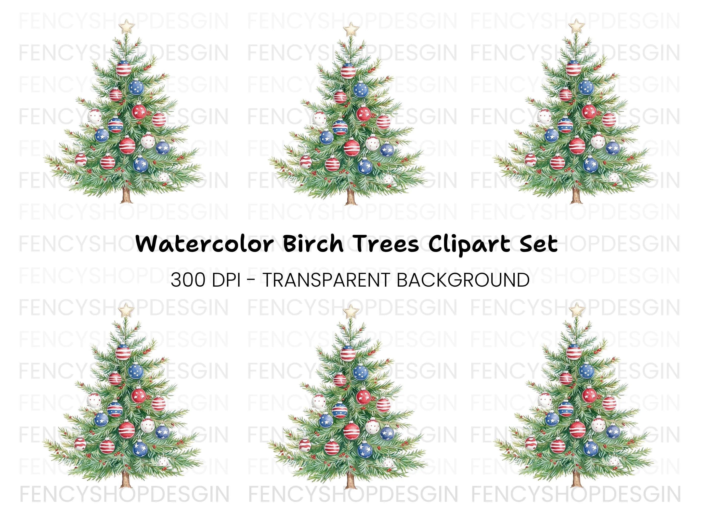 Patriotic Christmas Tree Clipart Bundle