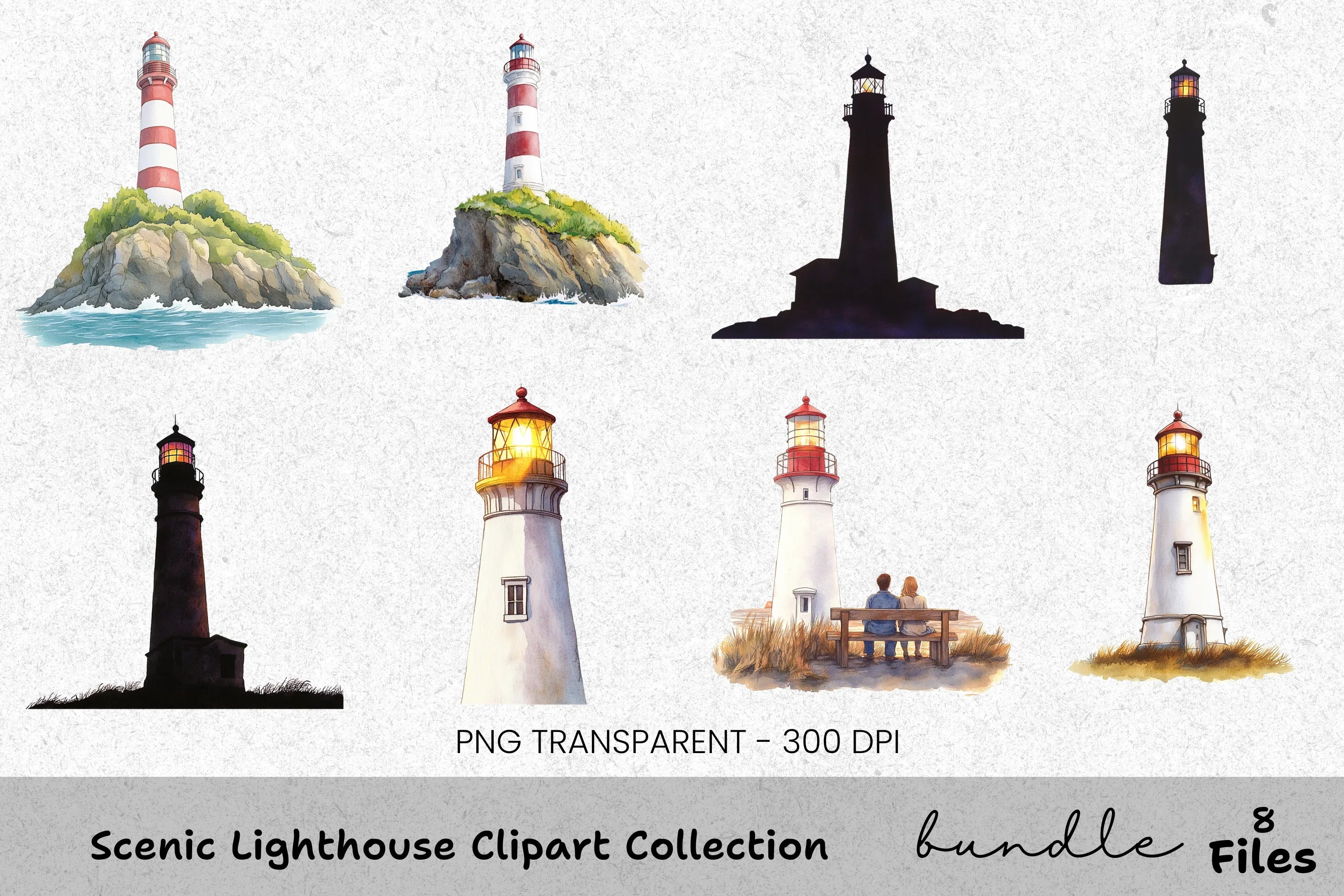 Scenic Lighthouse Clipart Bundle