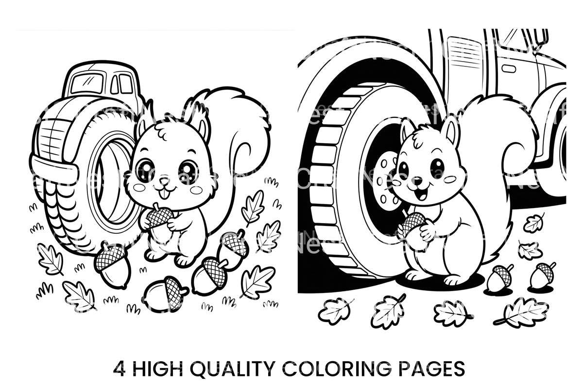 Cute Squirrel and Truck Coloring Books