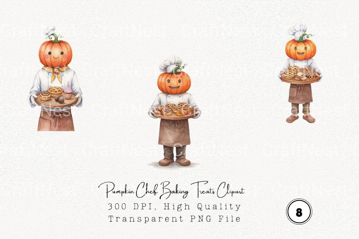 Pumpkin Chef Baking Treats Clipart Bundle