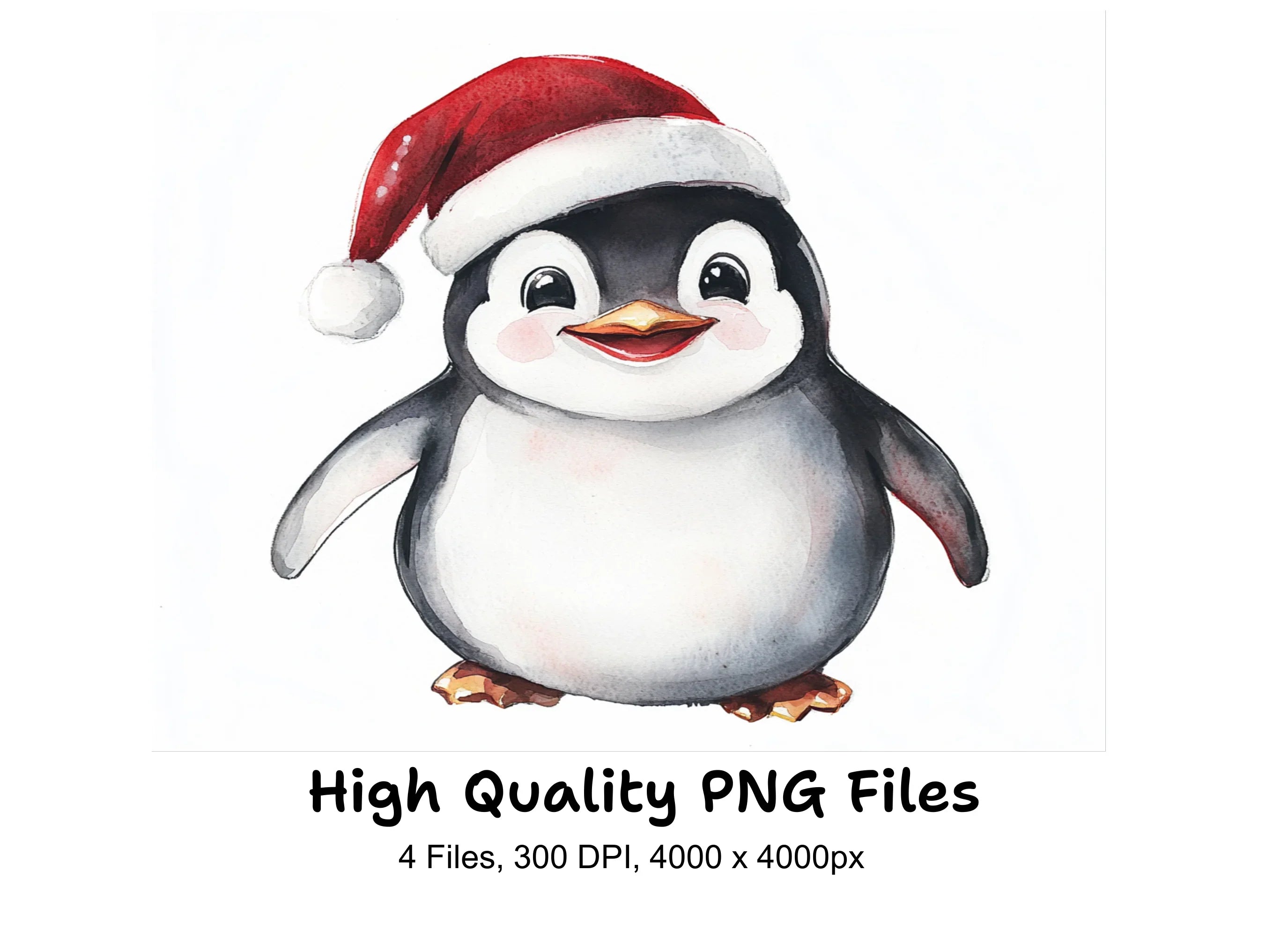 Christmas Penguin with Santa Hat Clipart Bundle