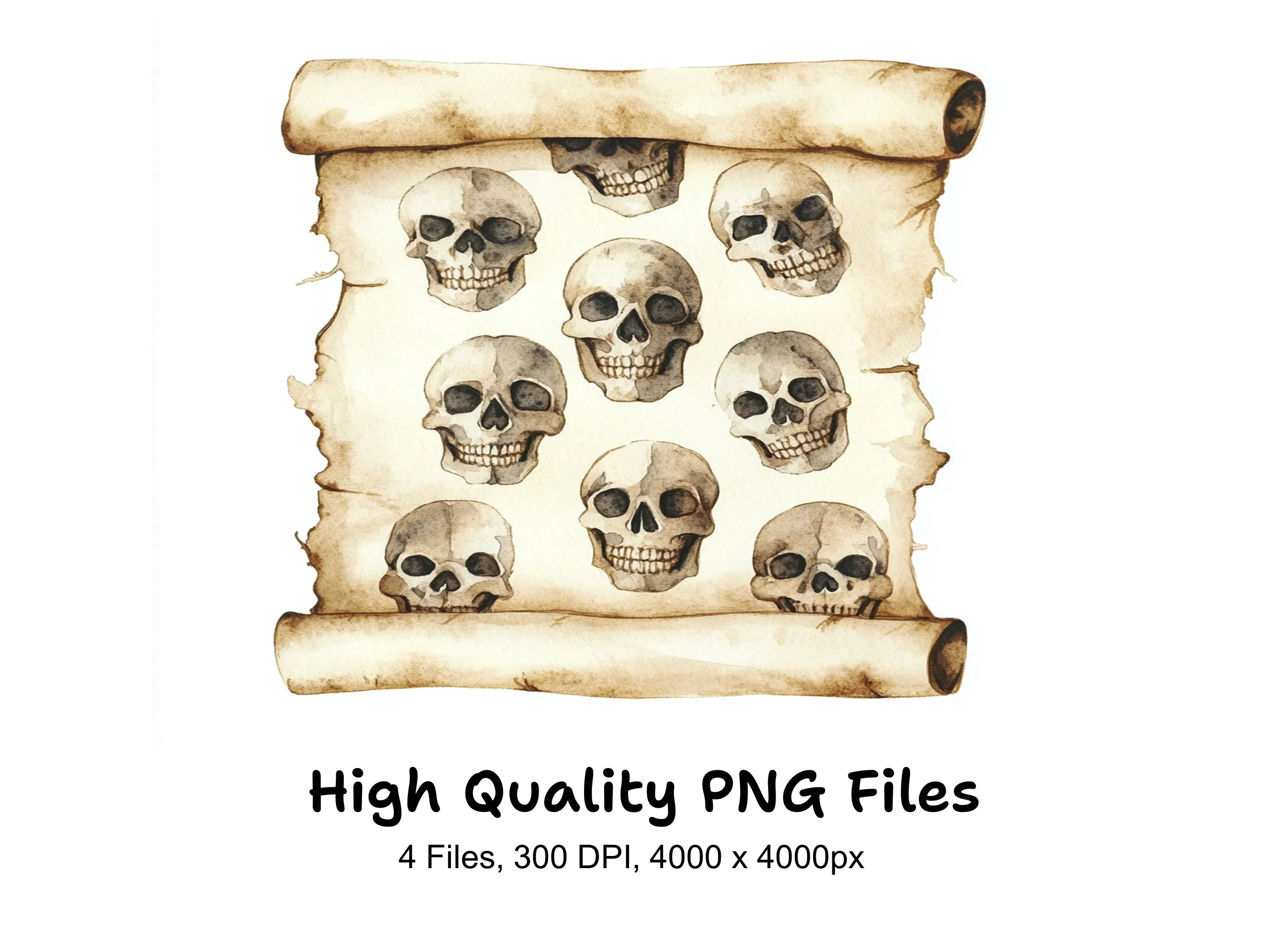 Vintage Skull Scroll Clipart Bundle
