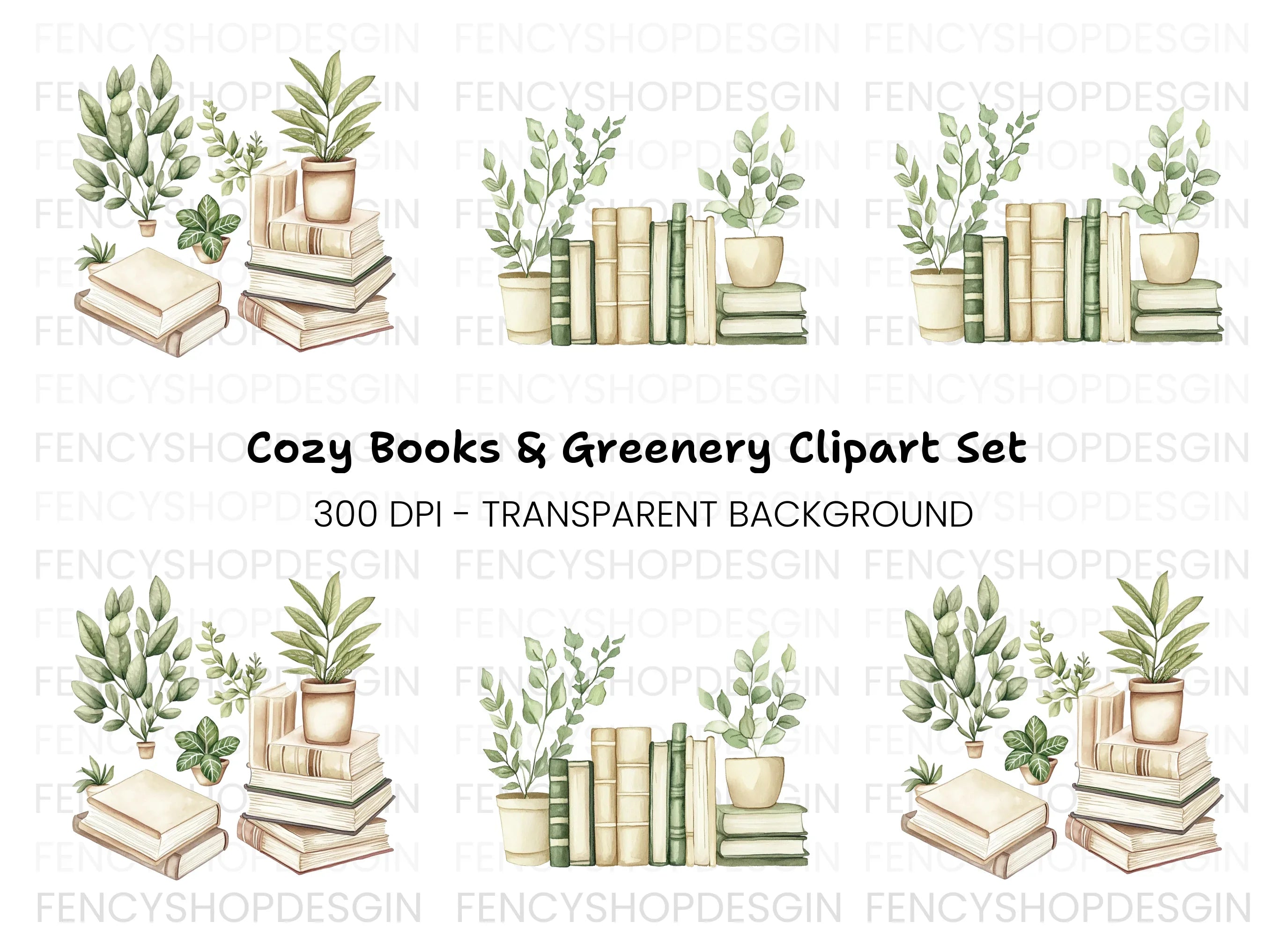 Books and Plants Clipart Bundle