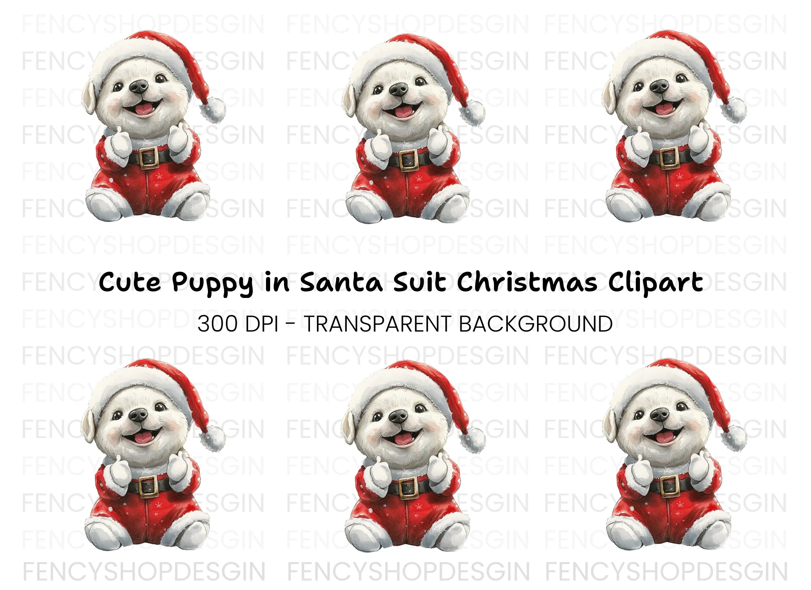 Cute Puppy Santa Christmas Clipart Bundle