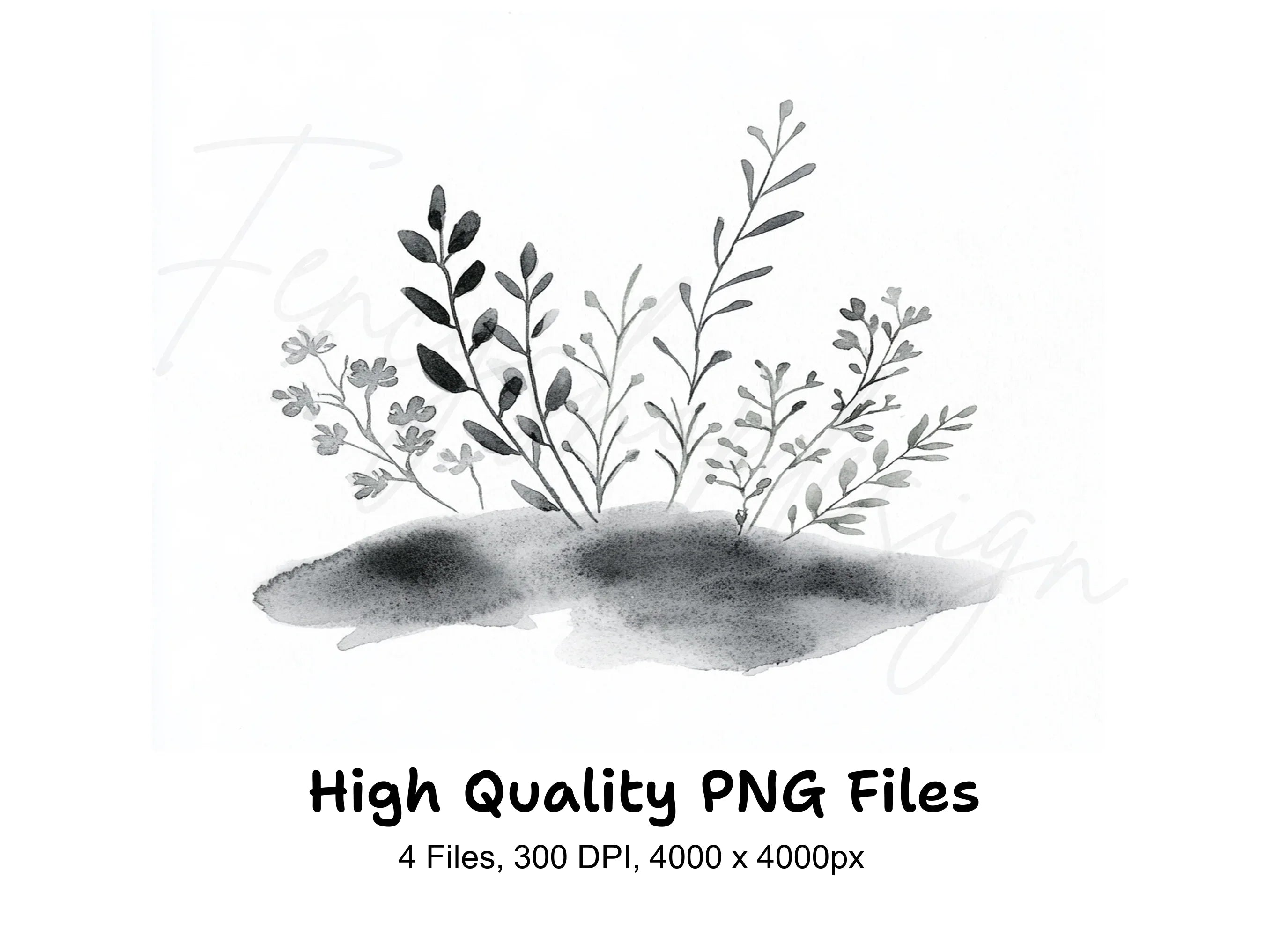 Monochrome Foliage Stones Clipart Bundle