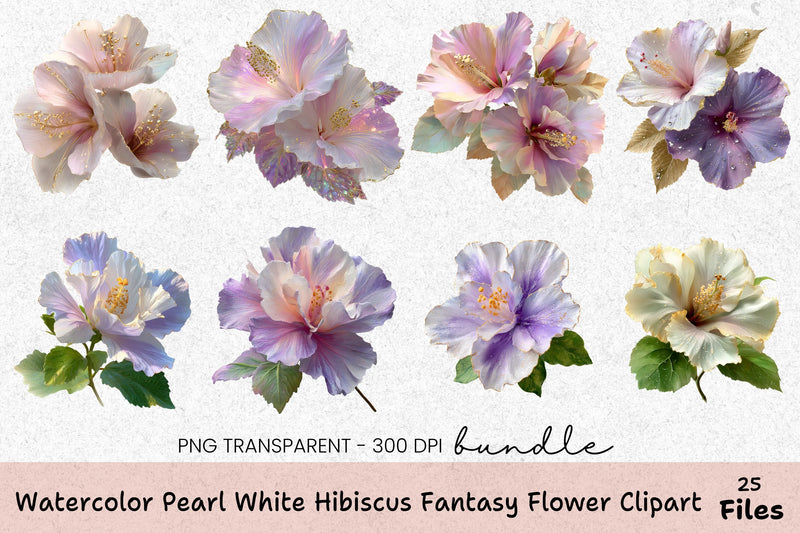 Pearl White Hibiscus Fantasy Flower Clipart Bundle - CraftNest - Digital Crafting and Art