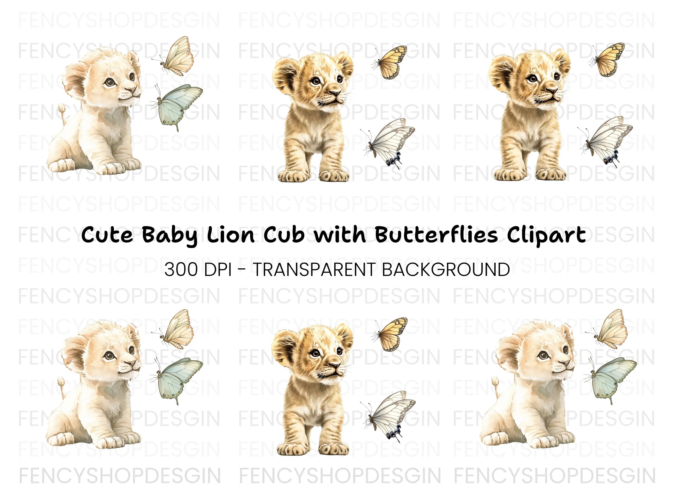 Lion Cubs and Butterflies Clipart Bundle