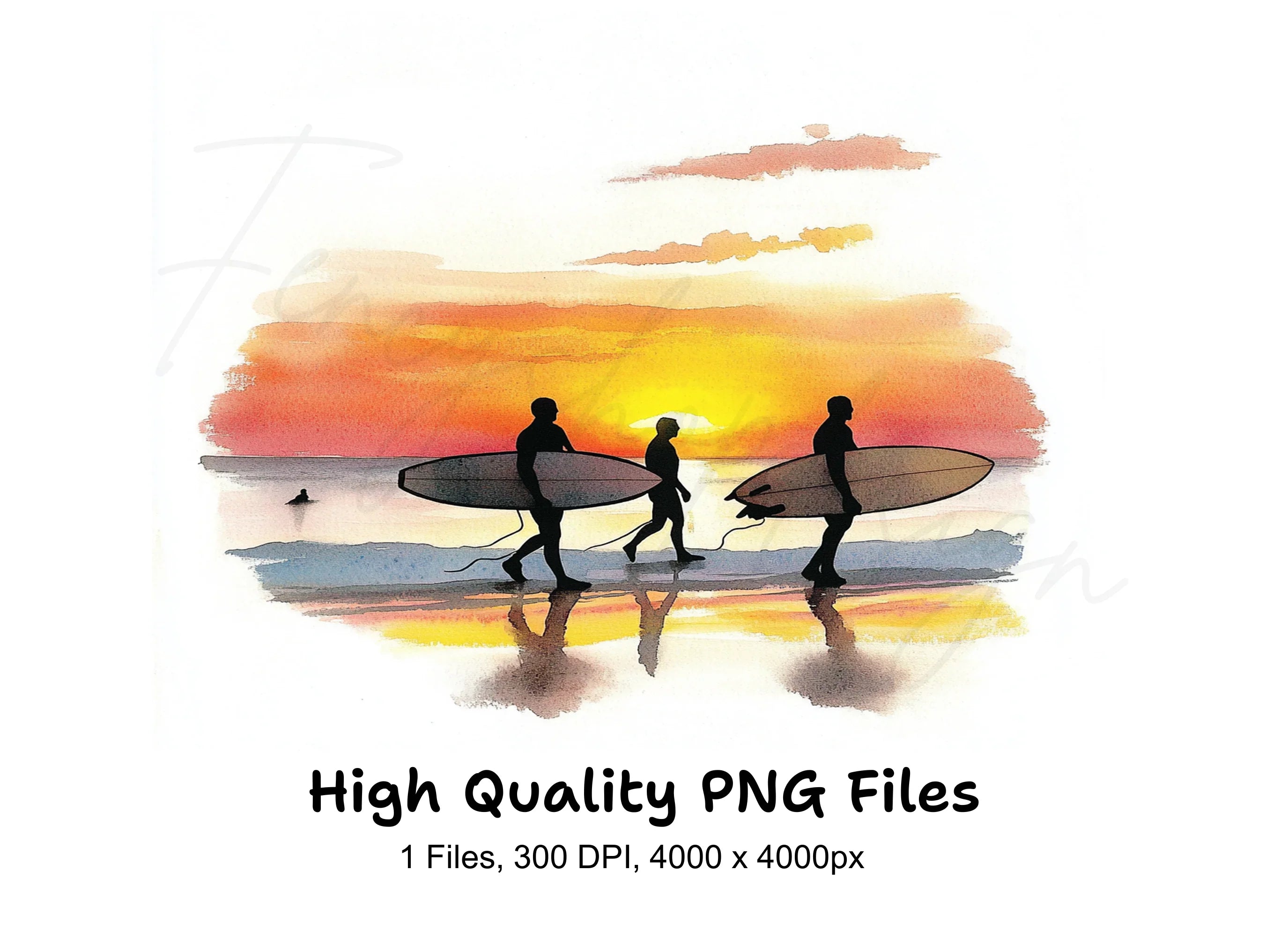 Surfers Sunset Beach Clipart Bundle