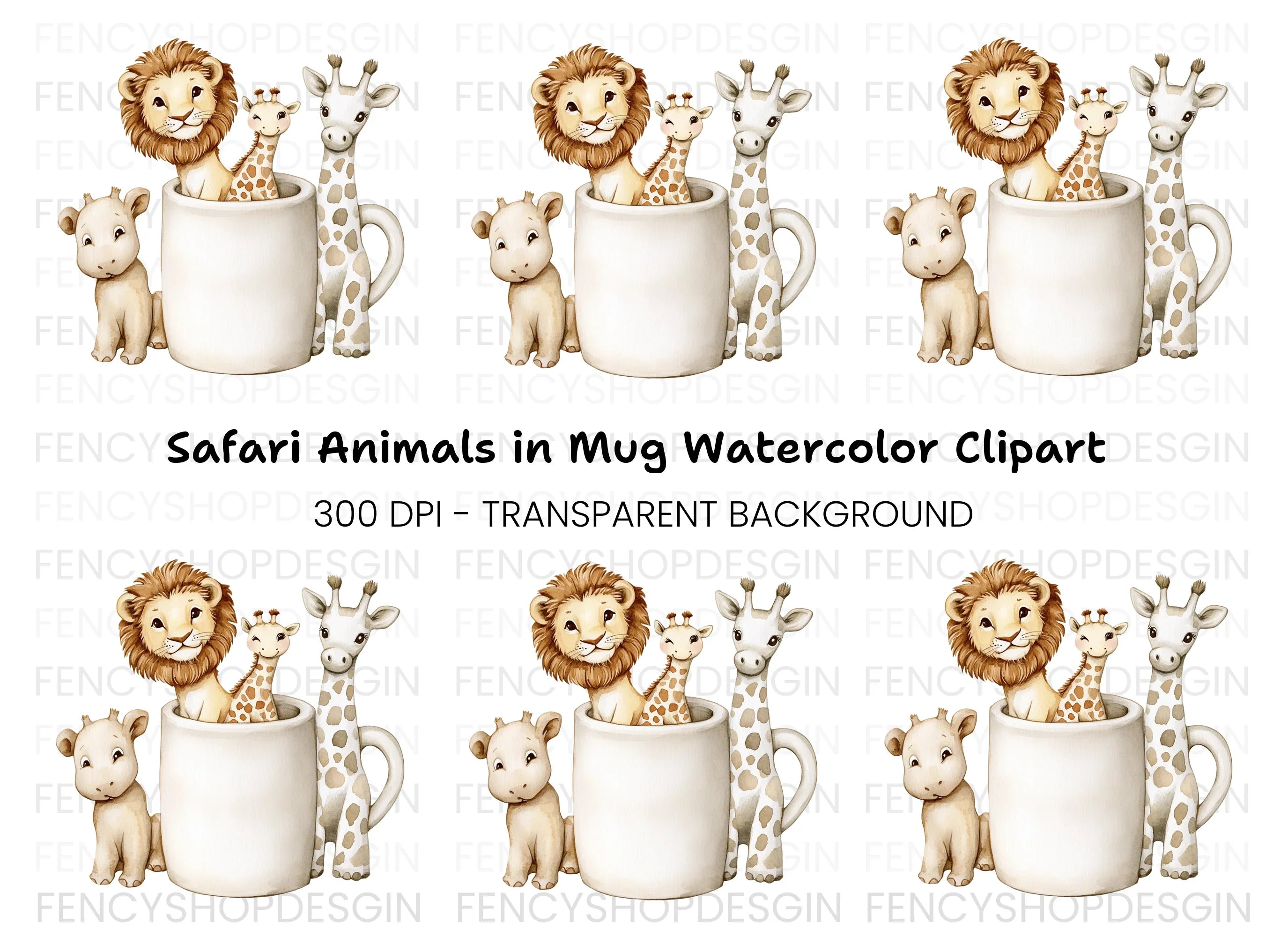 Cute Safari Animals Clipart Bundle