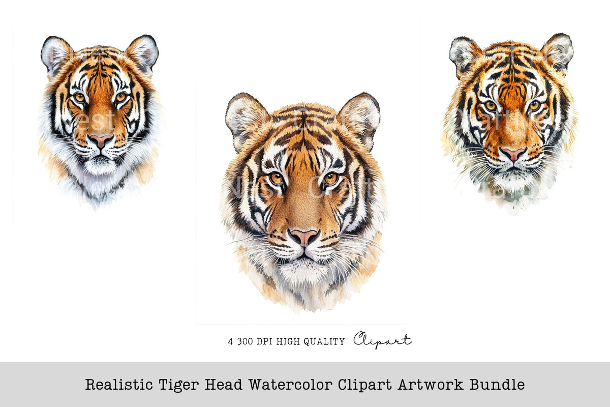 Realistic Tiger Head Watercolor Clipart Artwork Planner