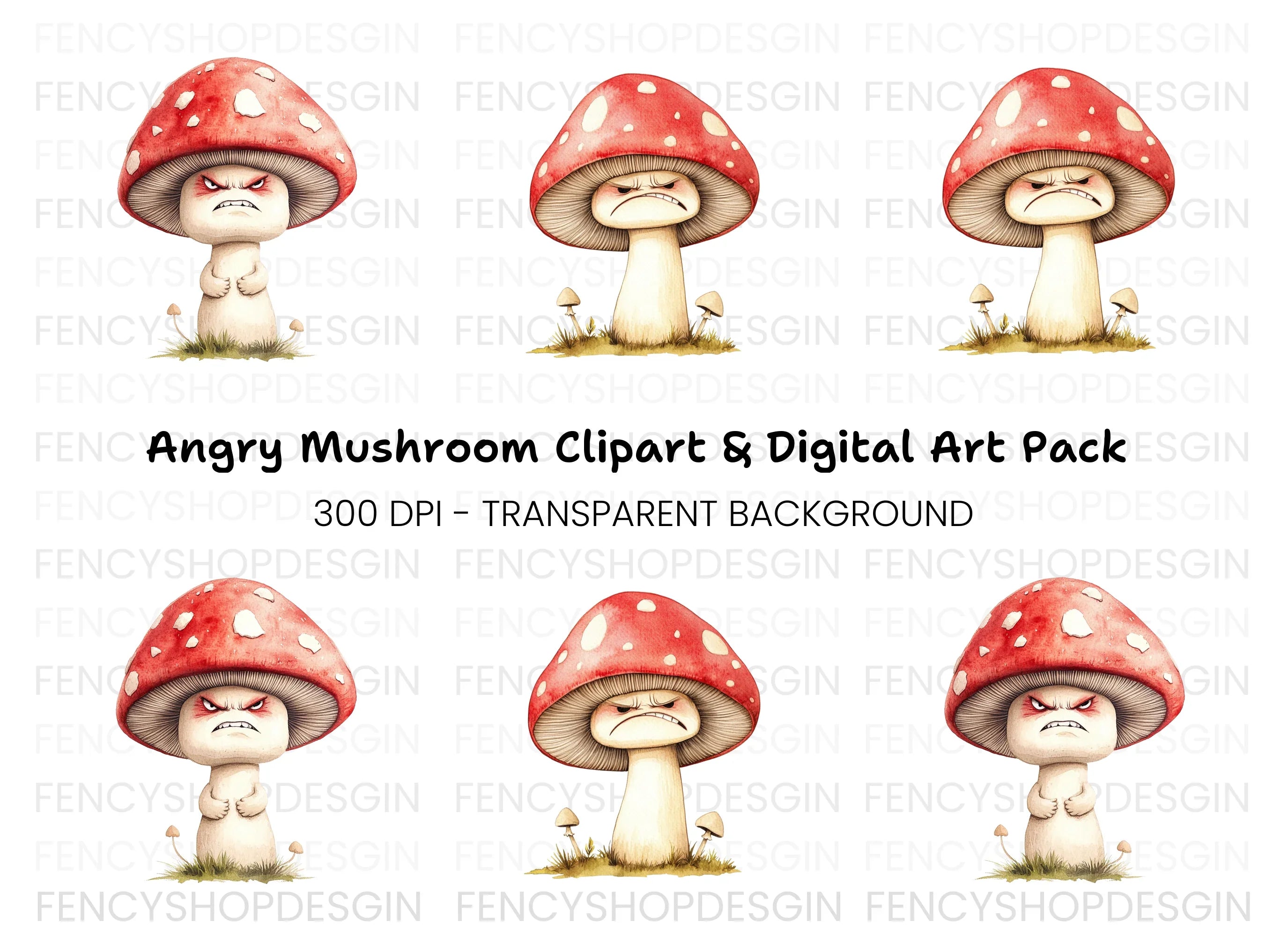 Angry Mushroom Clipart Bundle