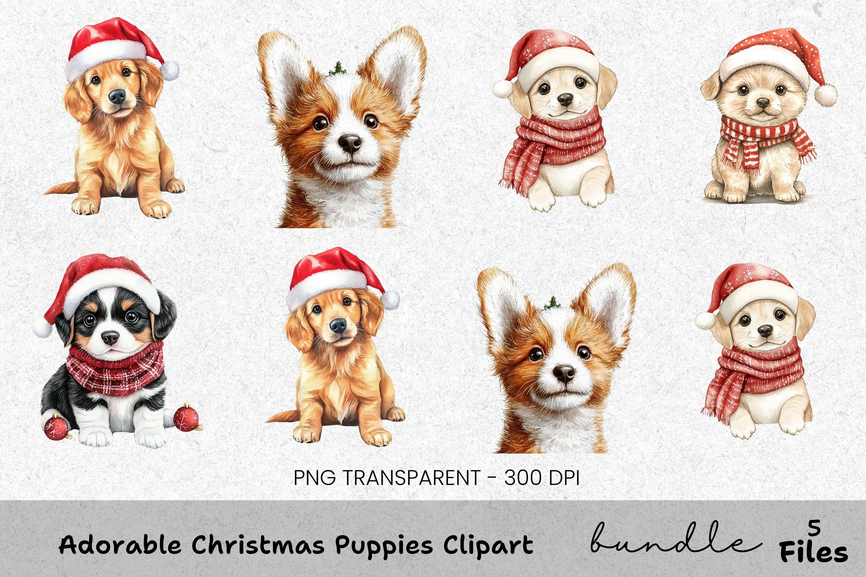 Adorable Christmas Puppies Clipart Bundle
