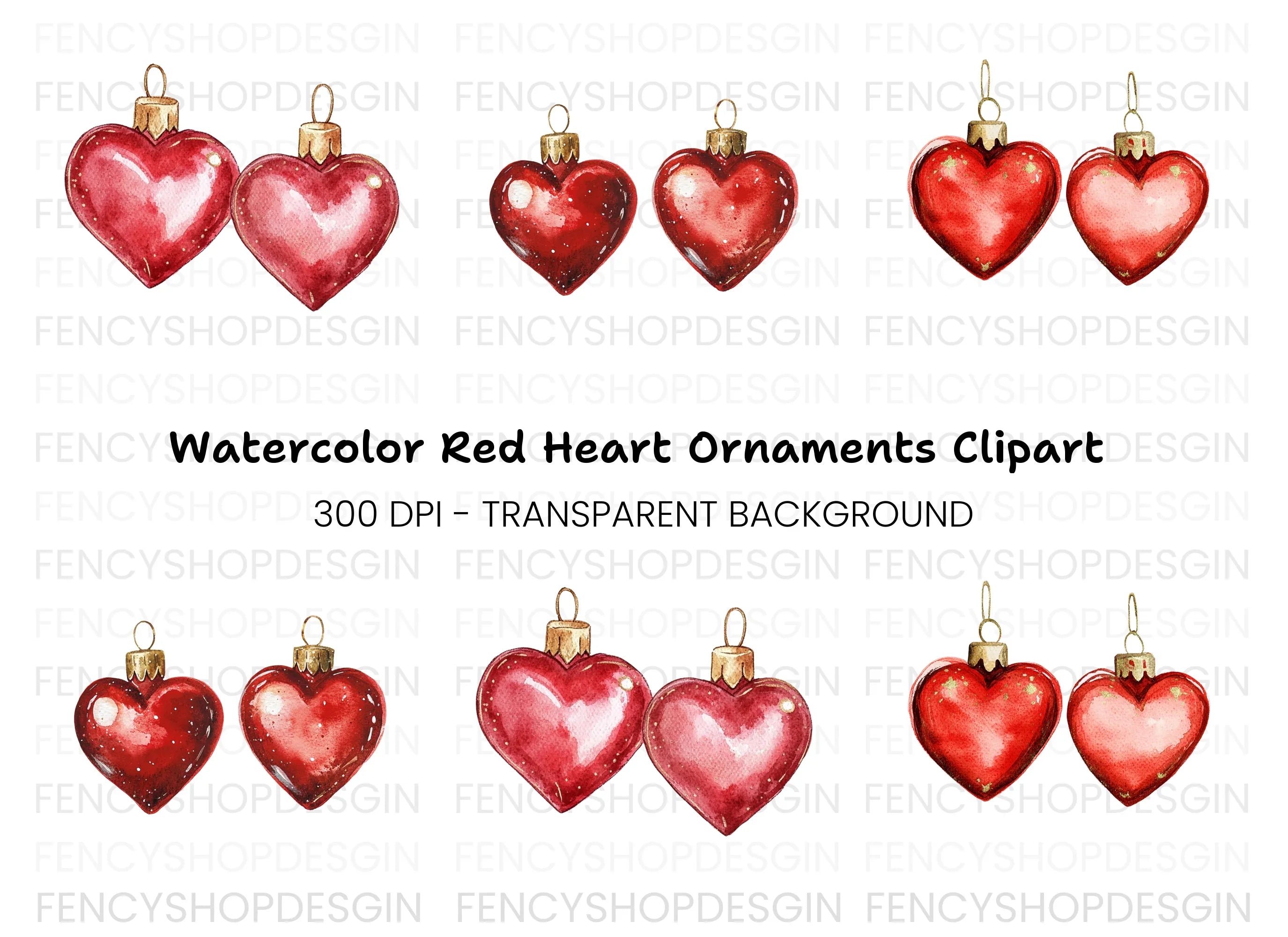 Heart Christmas Ornaments Clipart Bundle