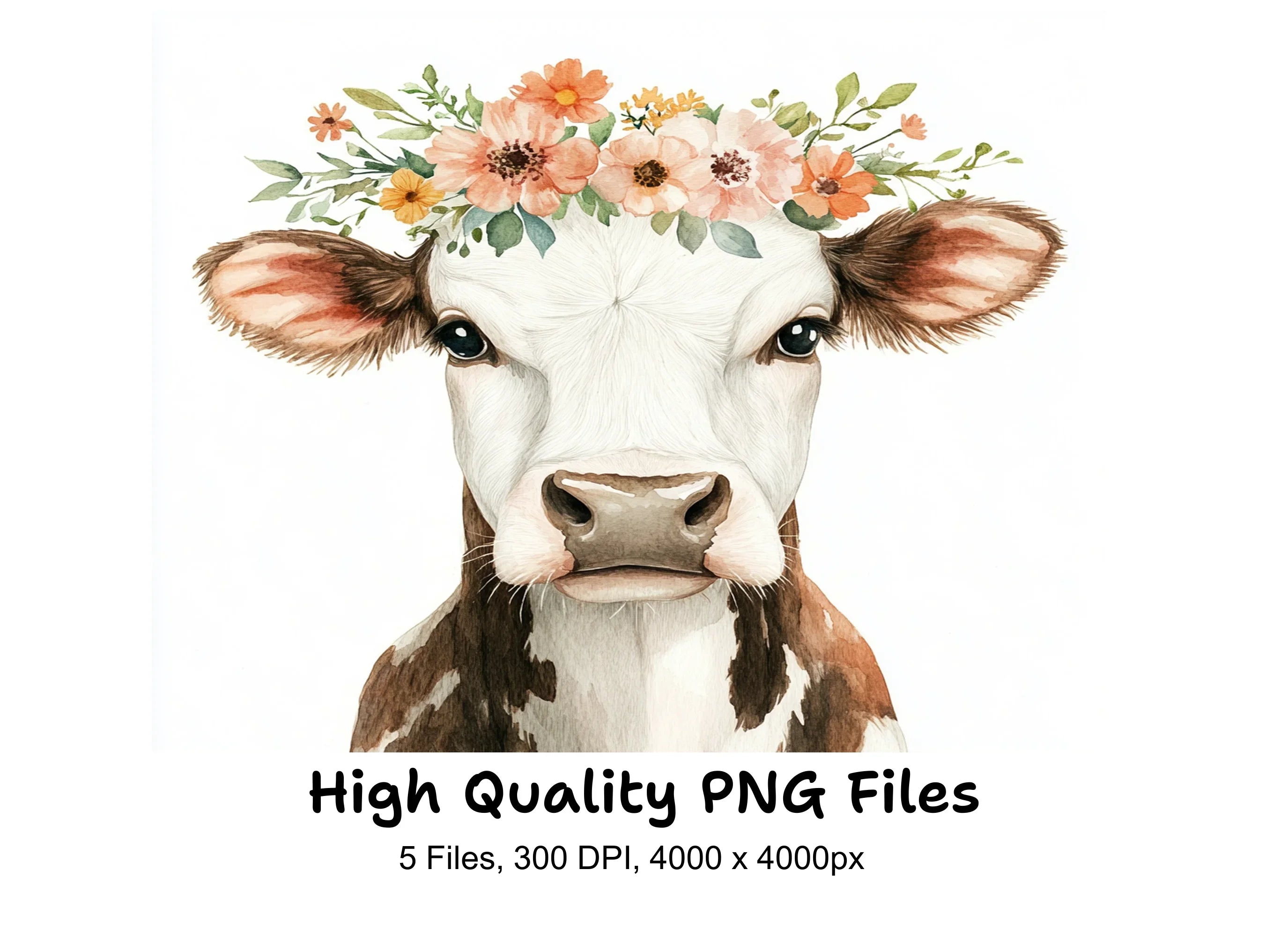 Cute Floral Cow Head Clipart Bundle
