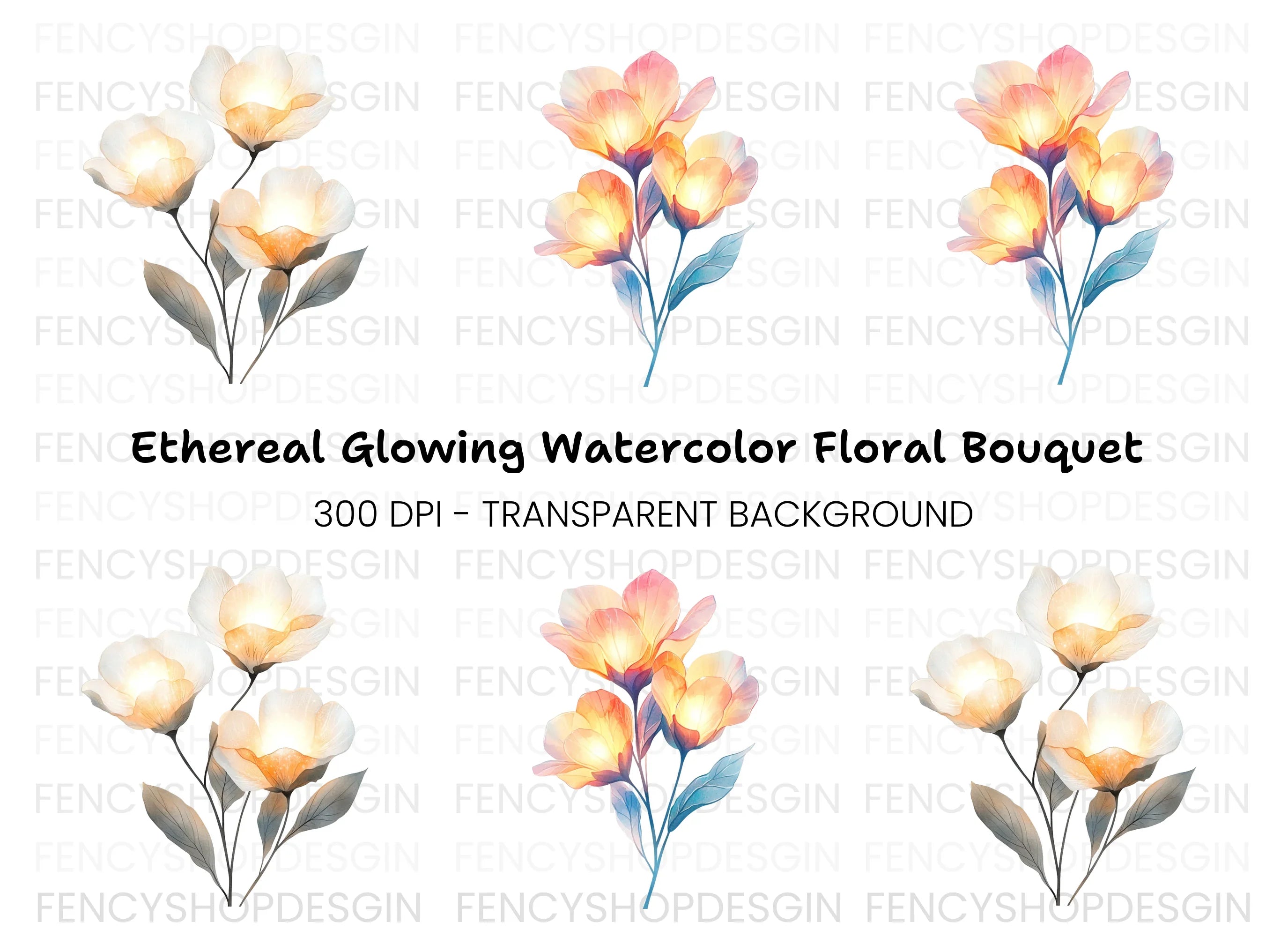 Glowing Flower Clipart Bundle