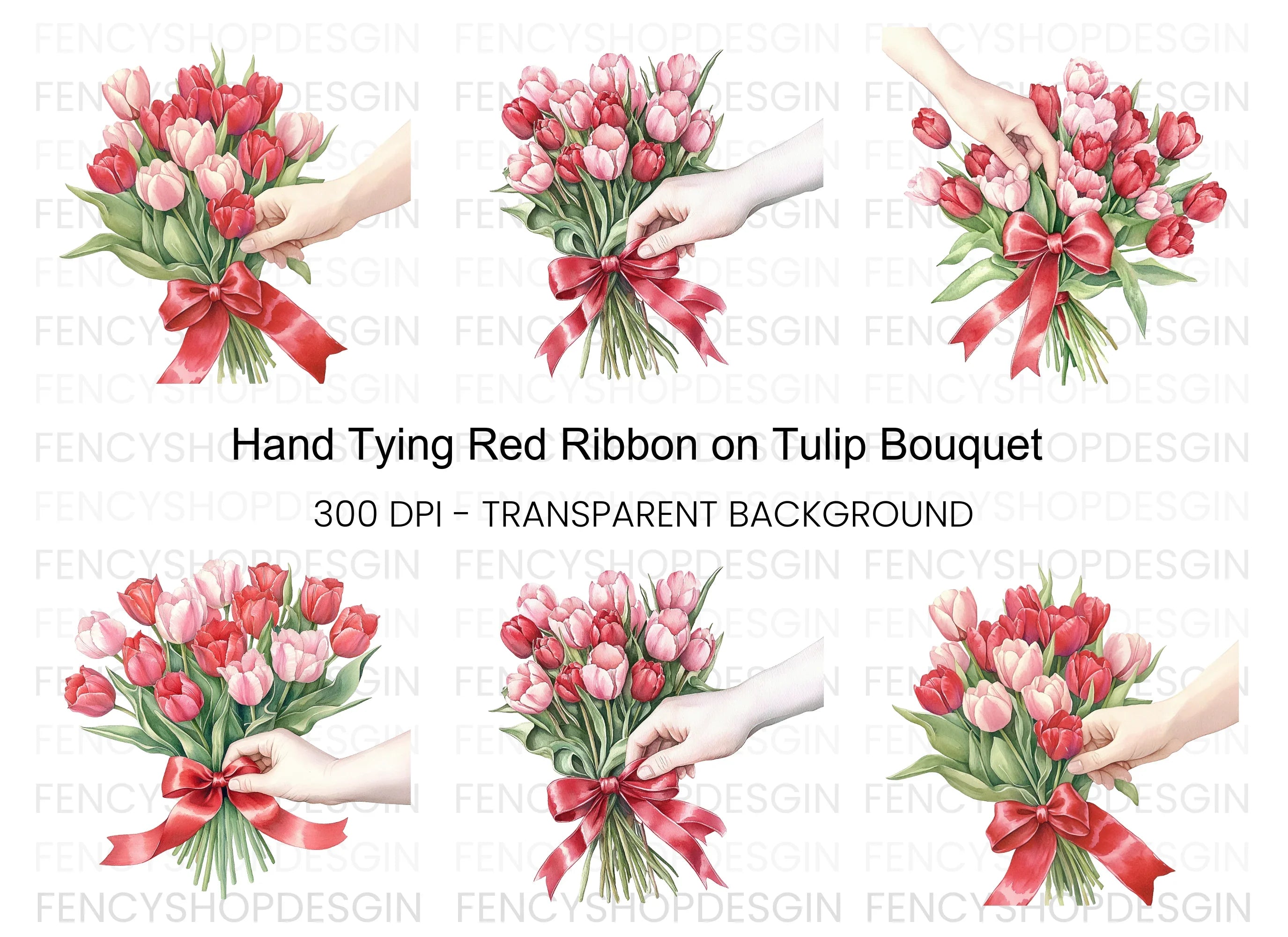 Hand Tying Tulip Bouquet Clipart Bundle