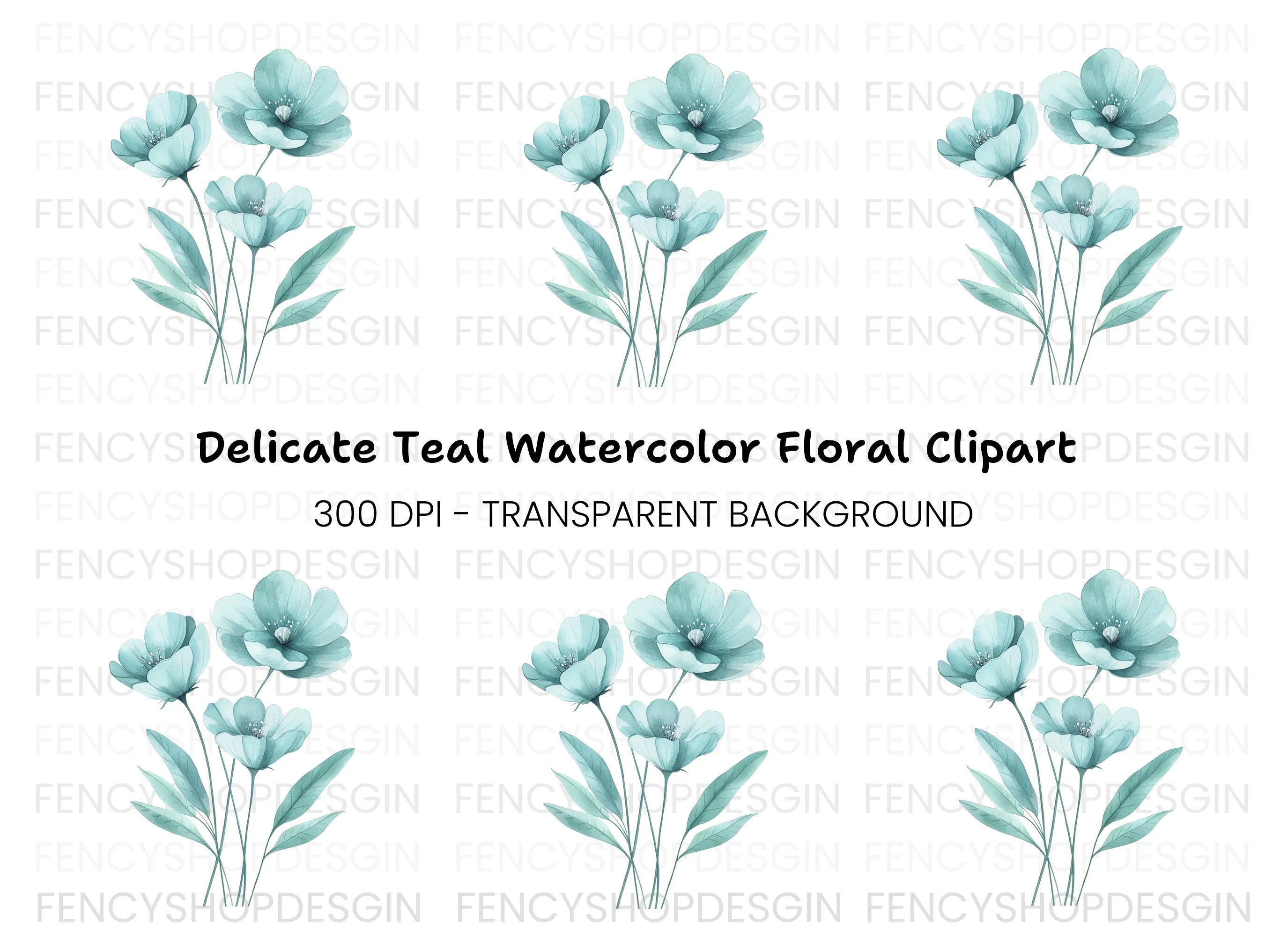 Teal Flowers Clipart Bundle
