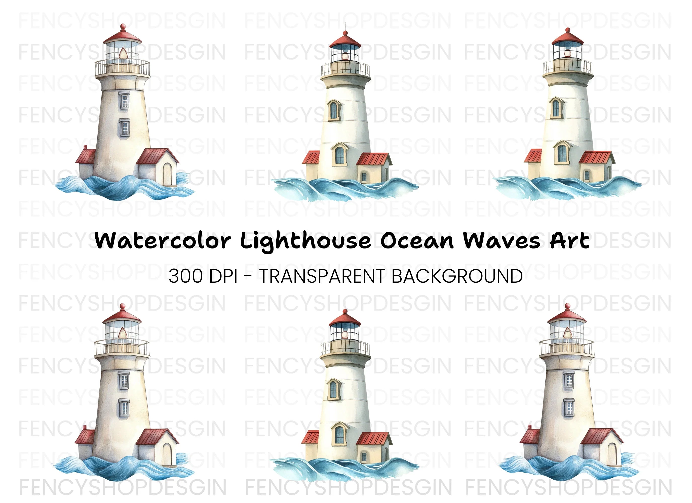 Lighthouse and Waves Clipart Bundle