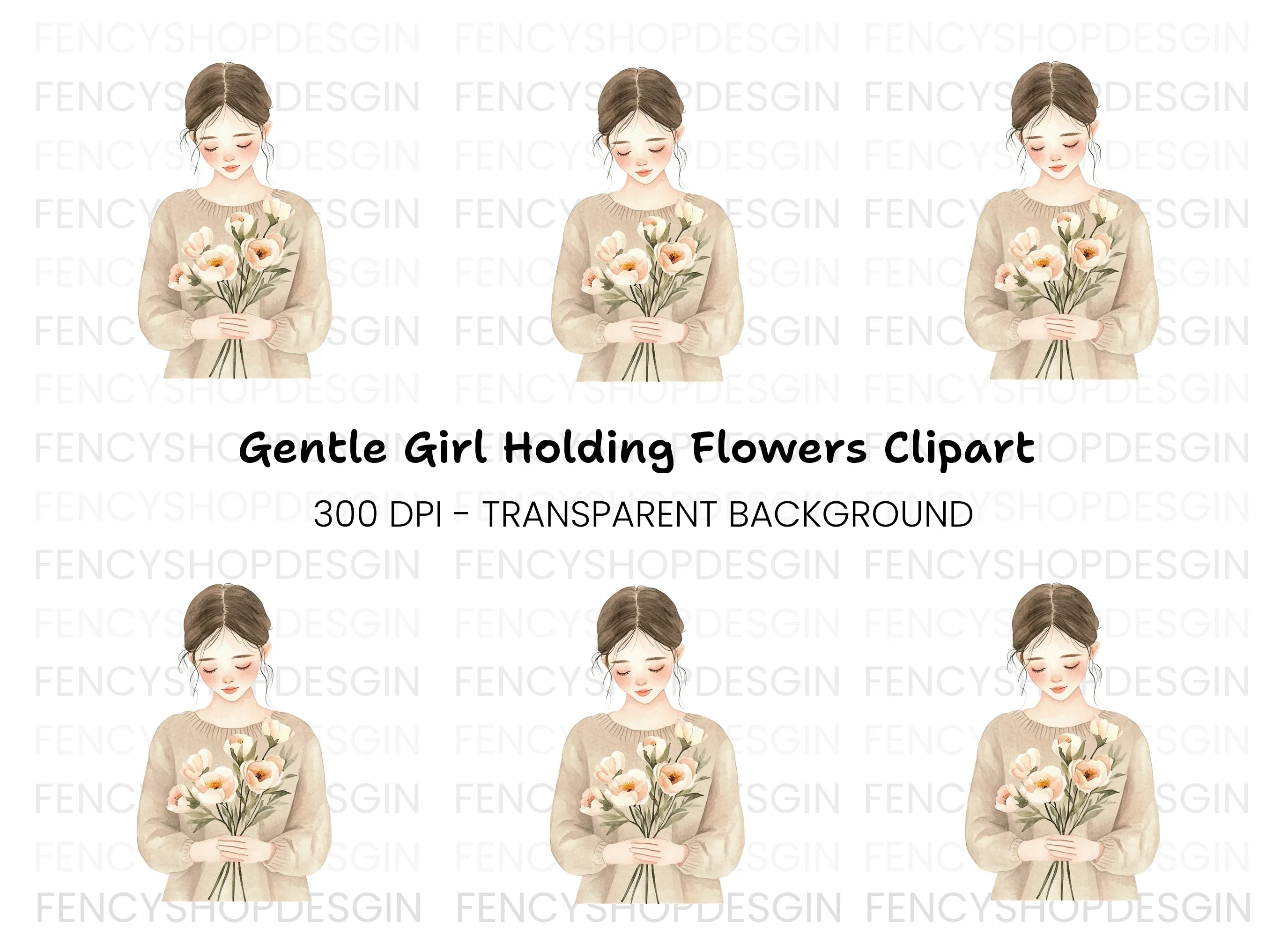 Girl with Flowers Clipart Bundle