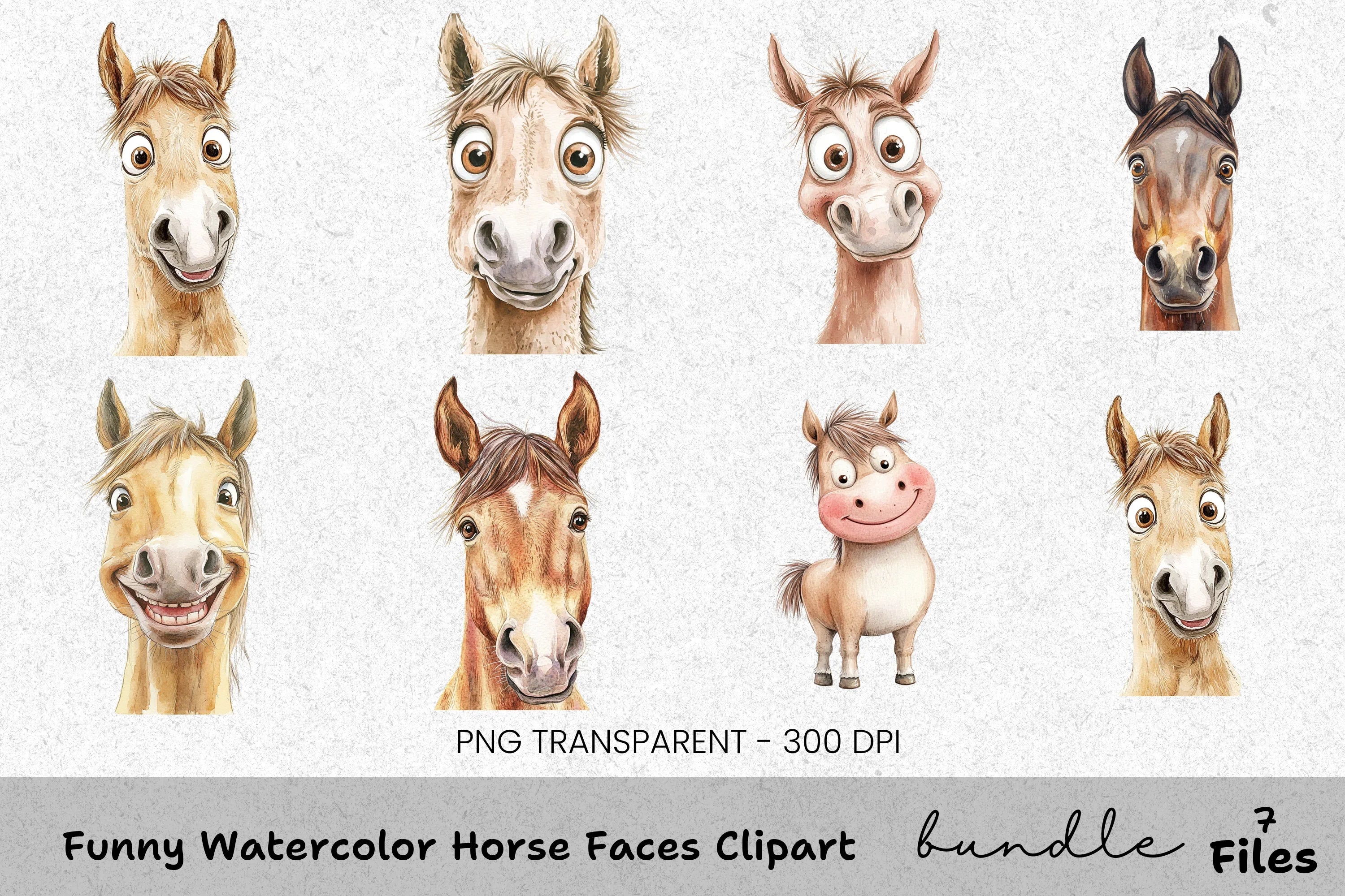 Funny Horse Faces Clipart Bundle