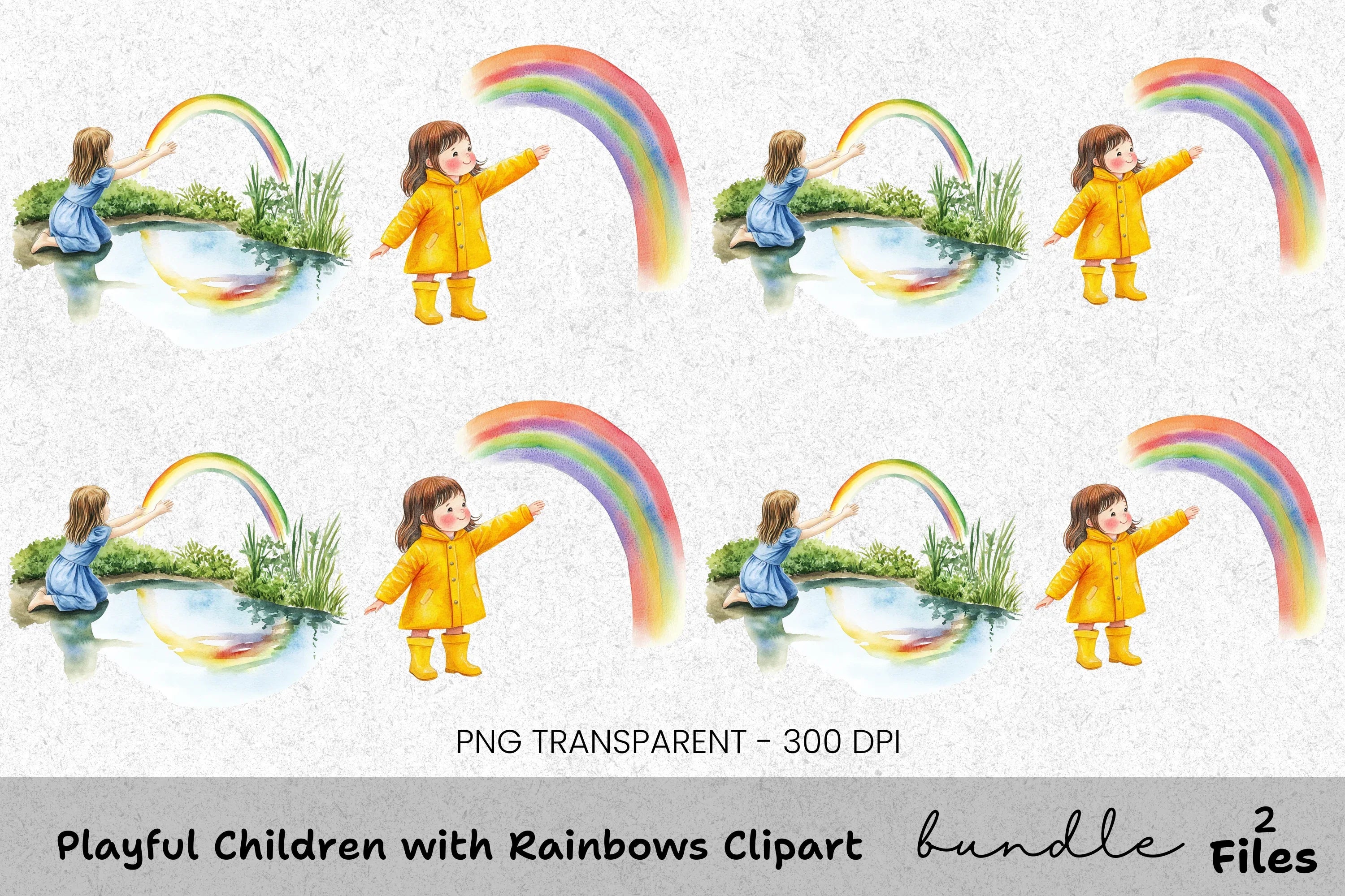 Playful Children with Rainbows Clipart Bundle