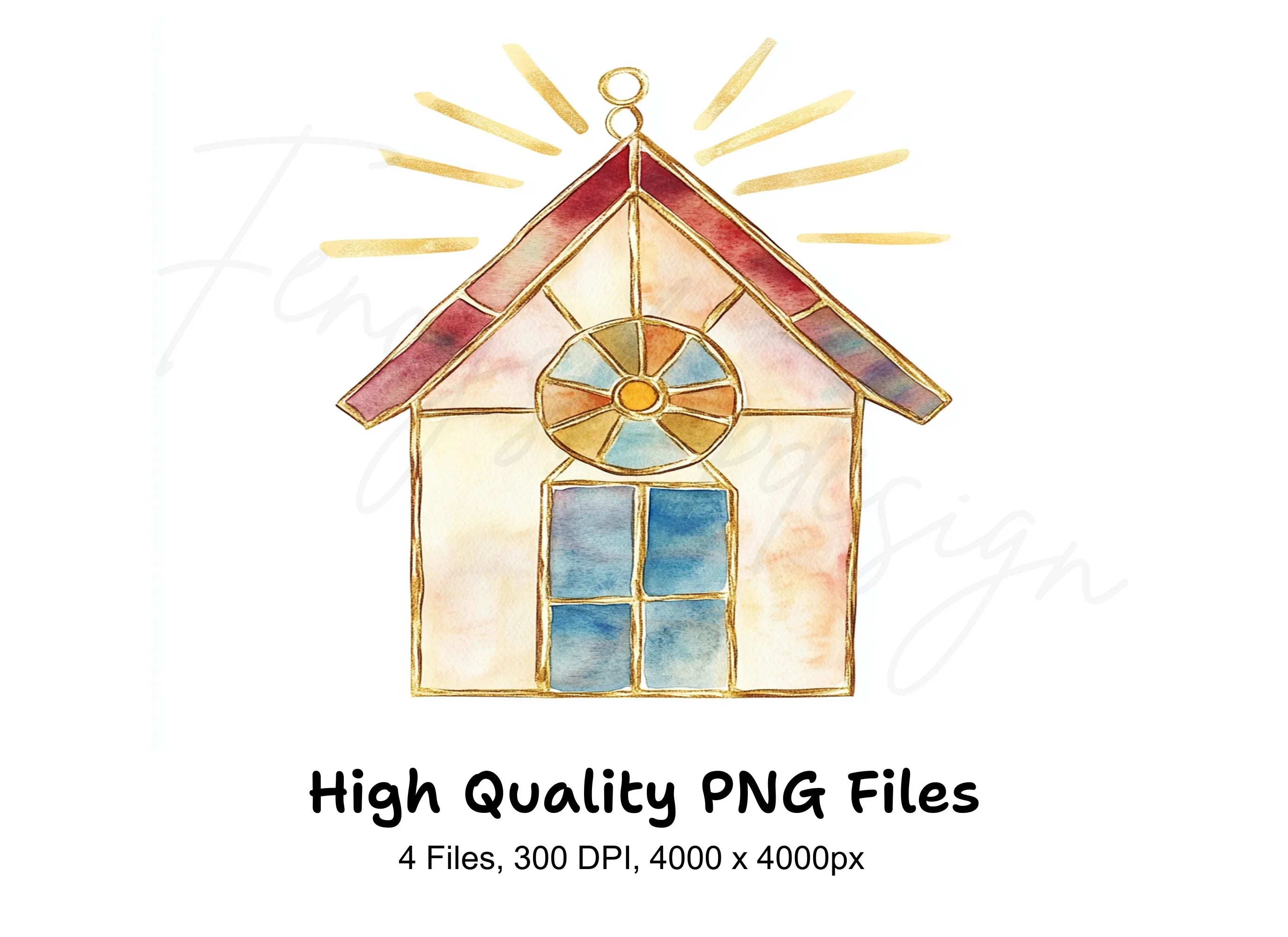 Stained Glass House Lanterns Clipart Bundle