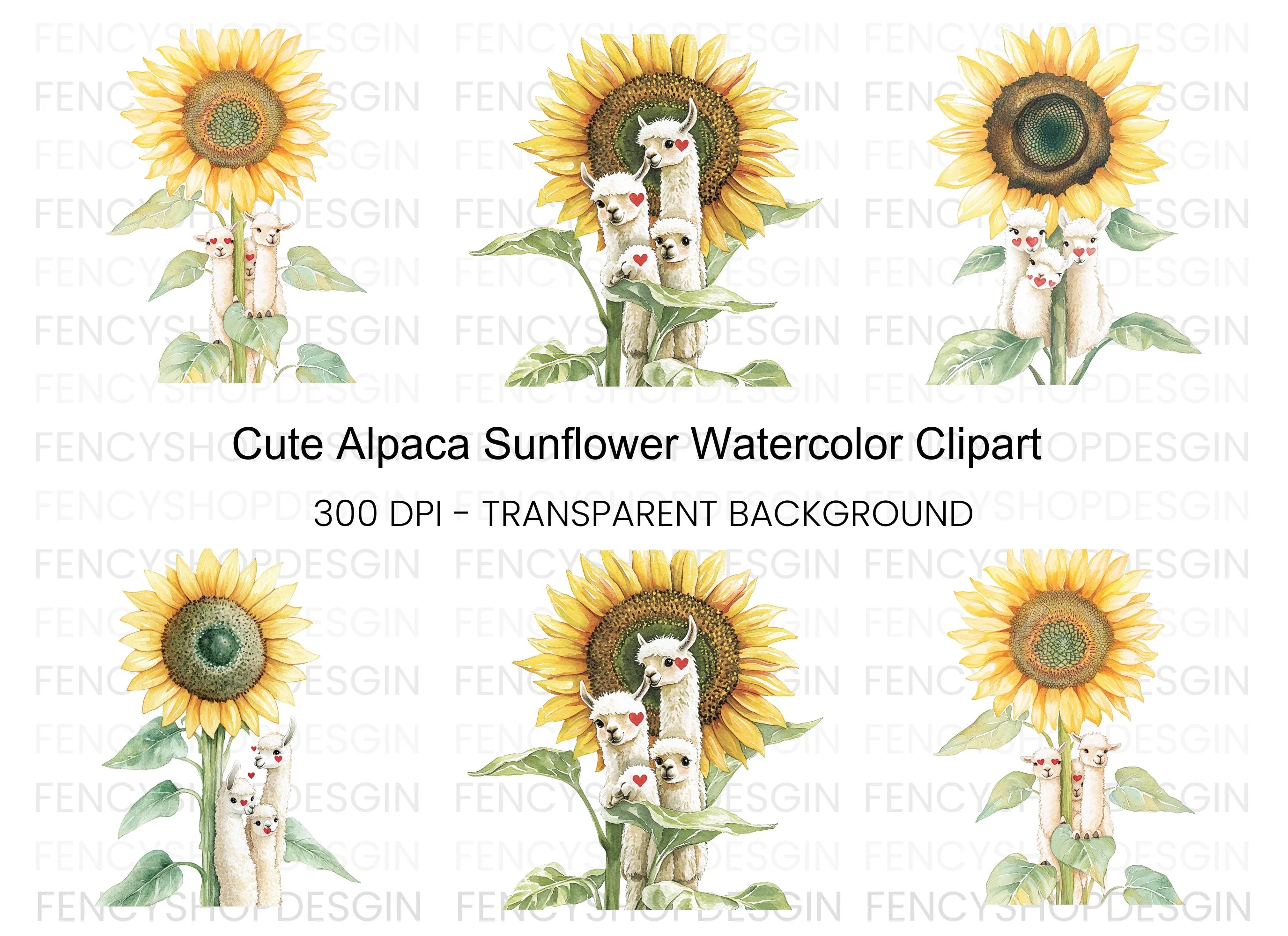 Cute Llama Sunflower Clipart Bundle