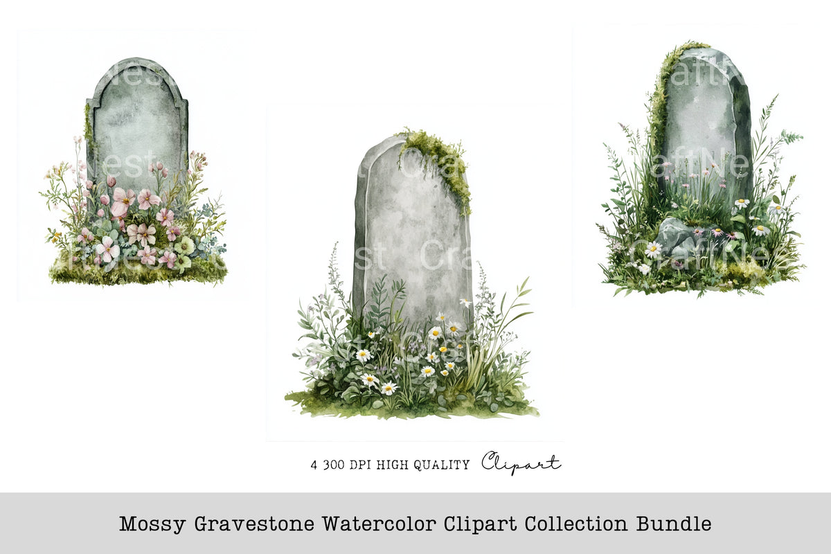 Mossy Gravestone Clipart Bundle