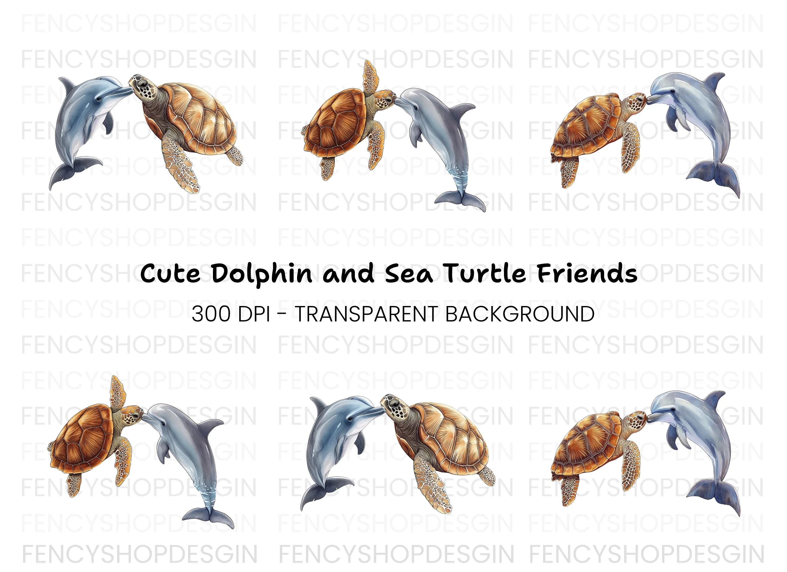Dolphin and Sea Turtle Clipart Bundle