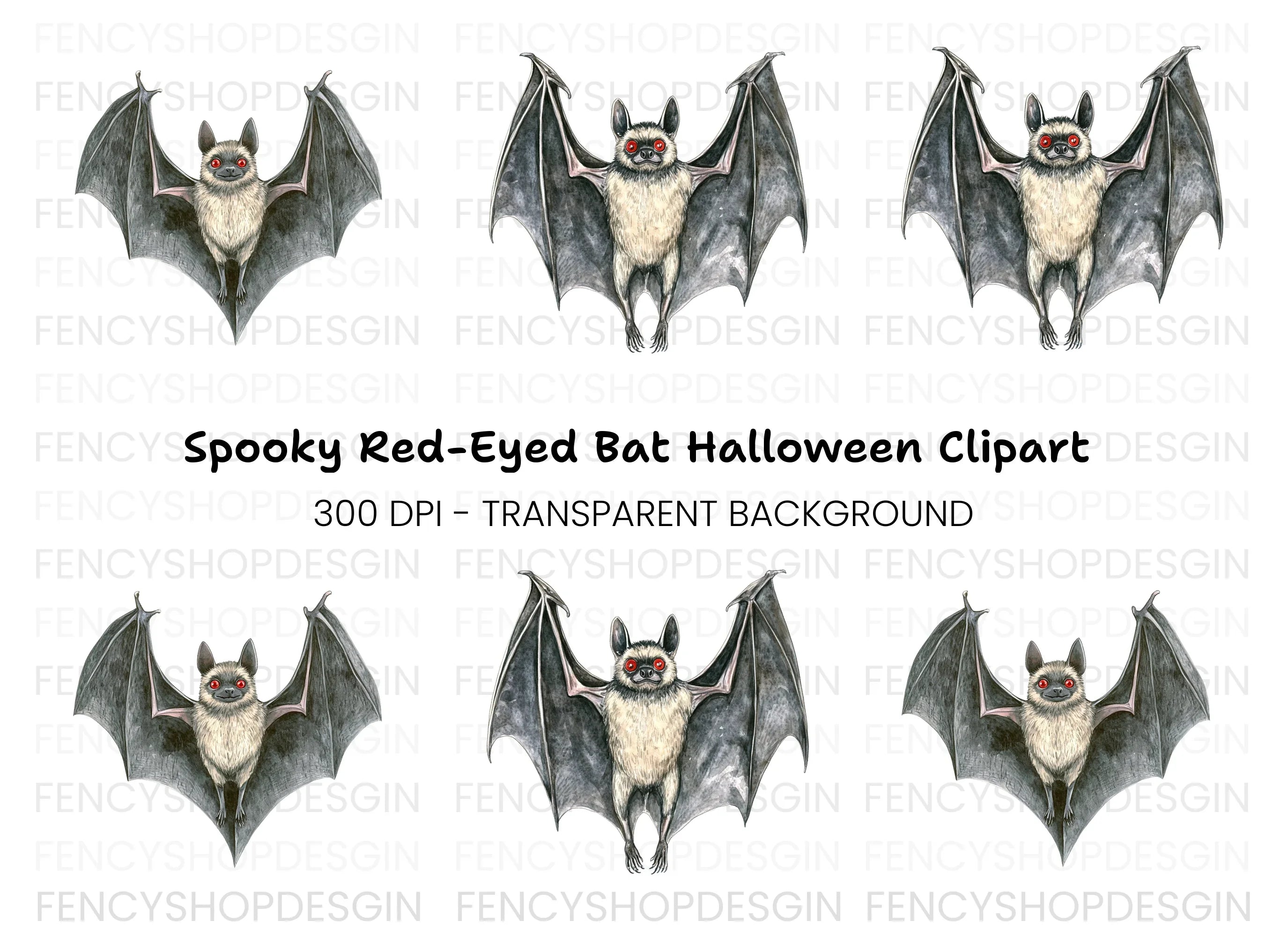 Spooky Bat with Red Eyes Clipart Bundle