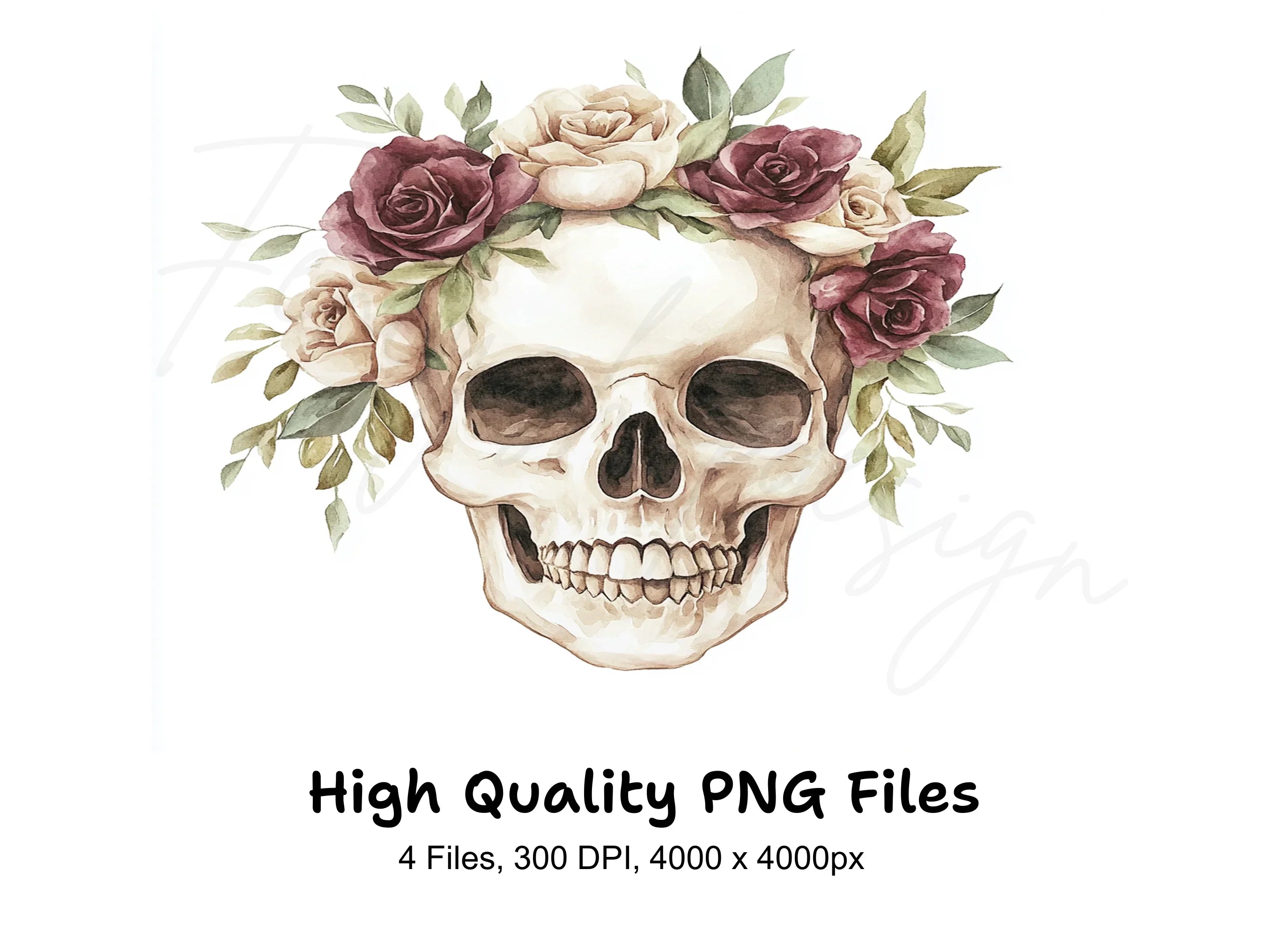 Floral Skull Clipart Bundle