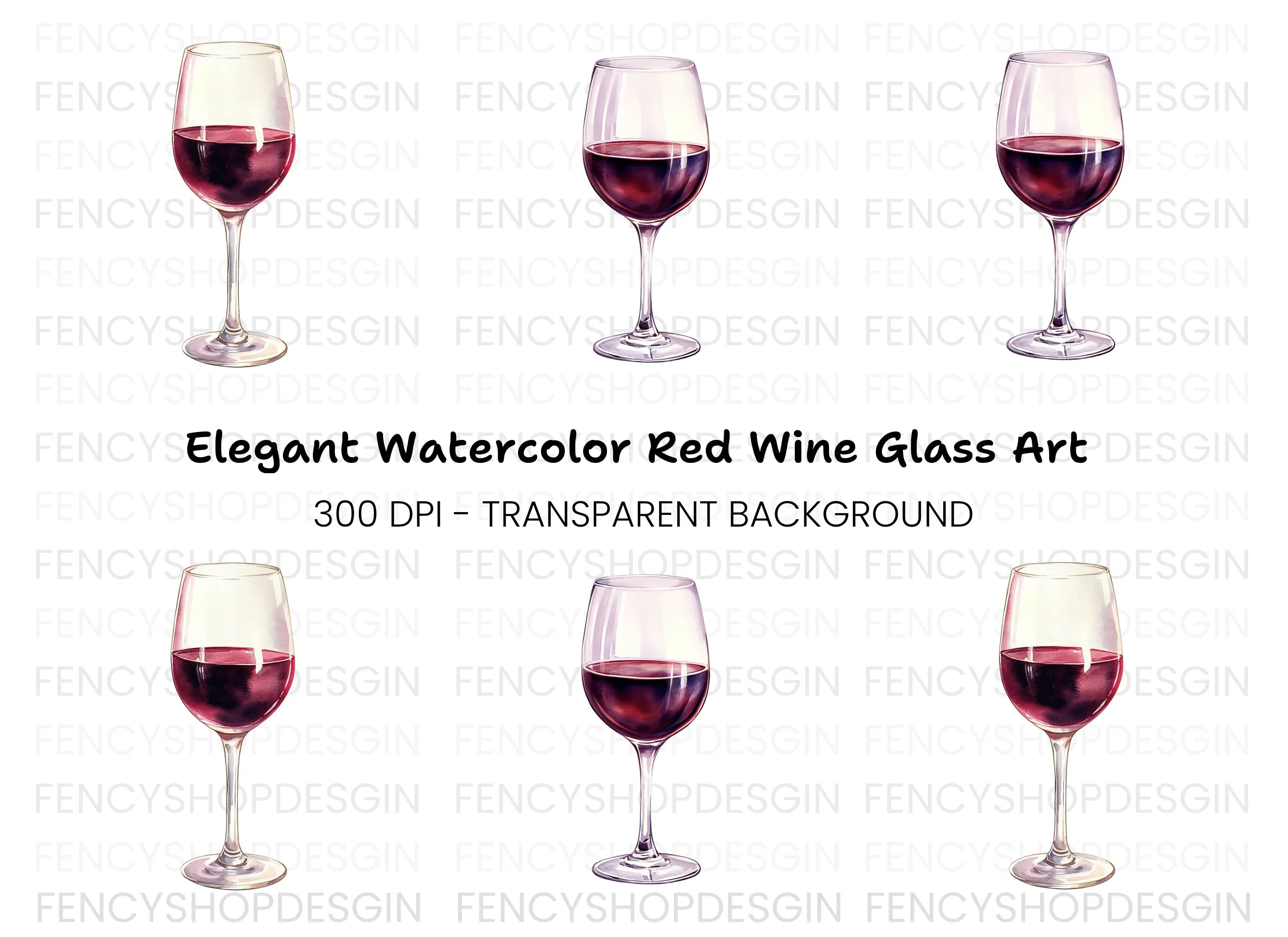 Deep Red Wine Glasses Clipart Bundle
