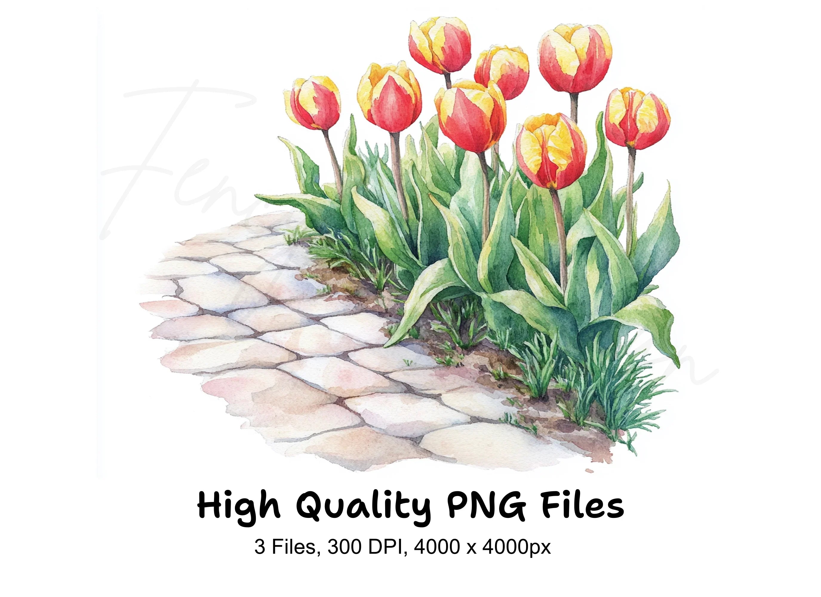 Red and Yellow Tulip Path Clipart Bundle
