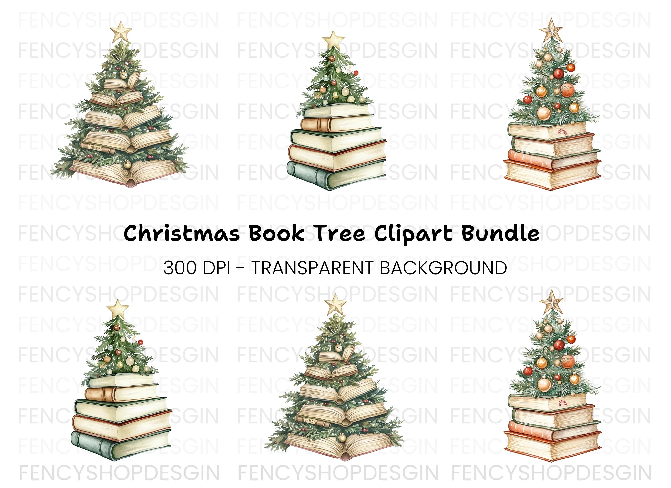 Festive Pine Christmas Trees Clipart Bundle