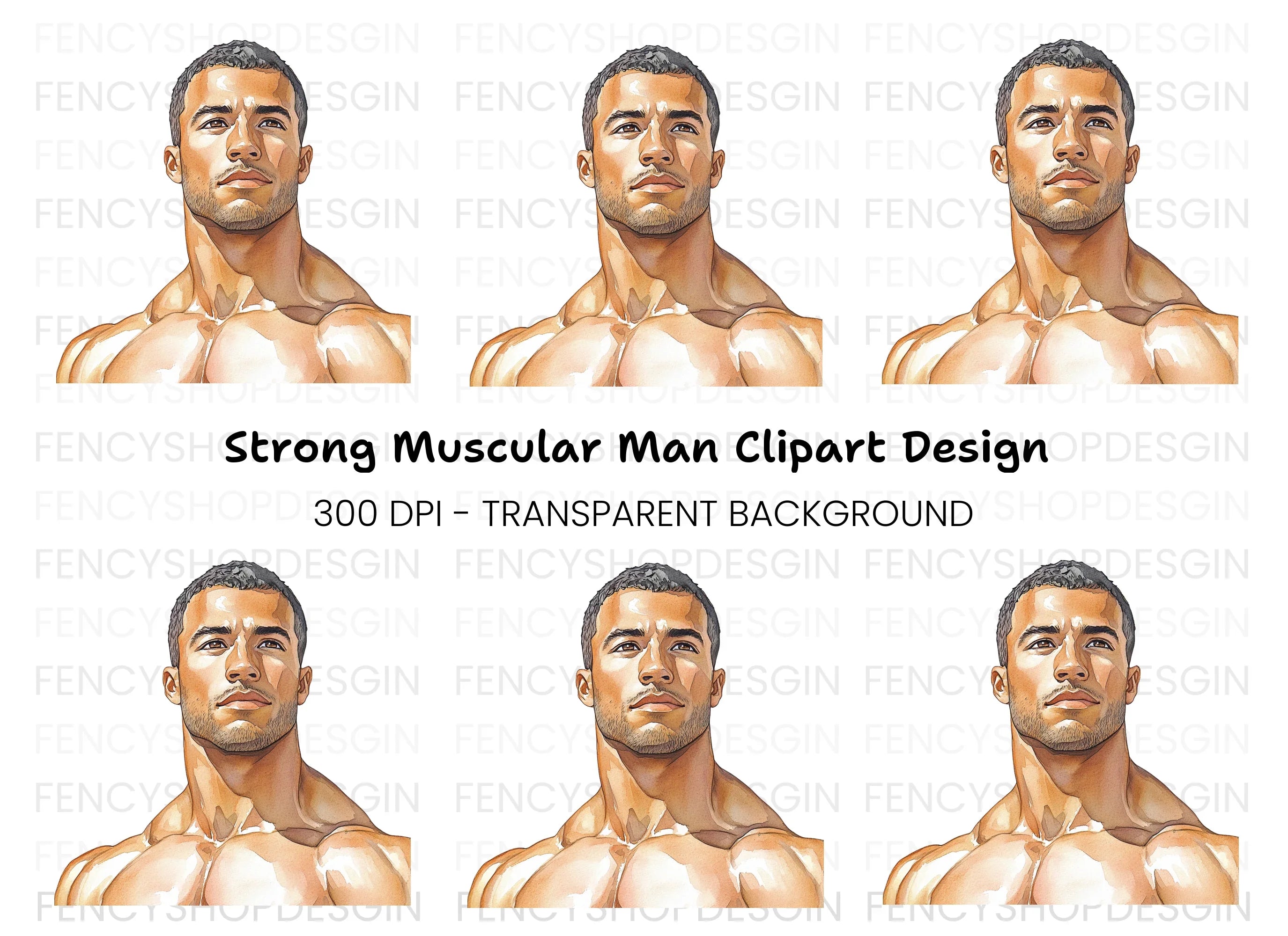 Muscular Man Strong Physique Clipart Bundle