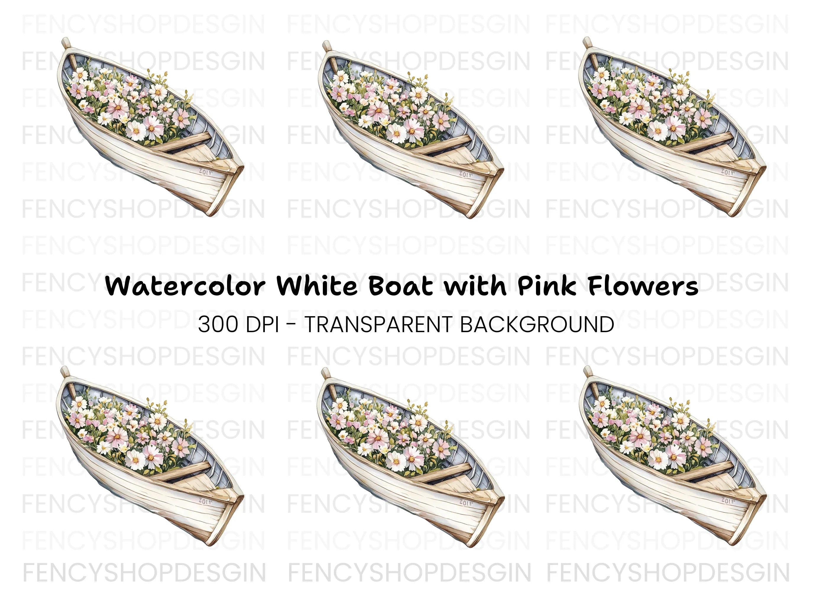 Boat with Pink and White Flowers Clipart Bundle