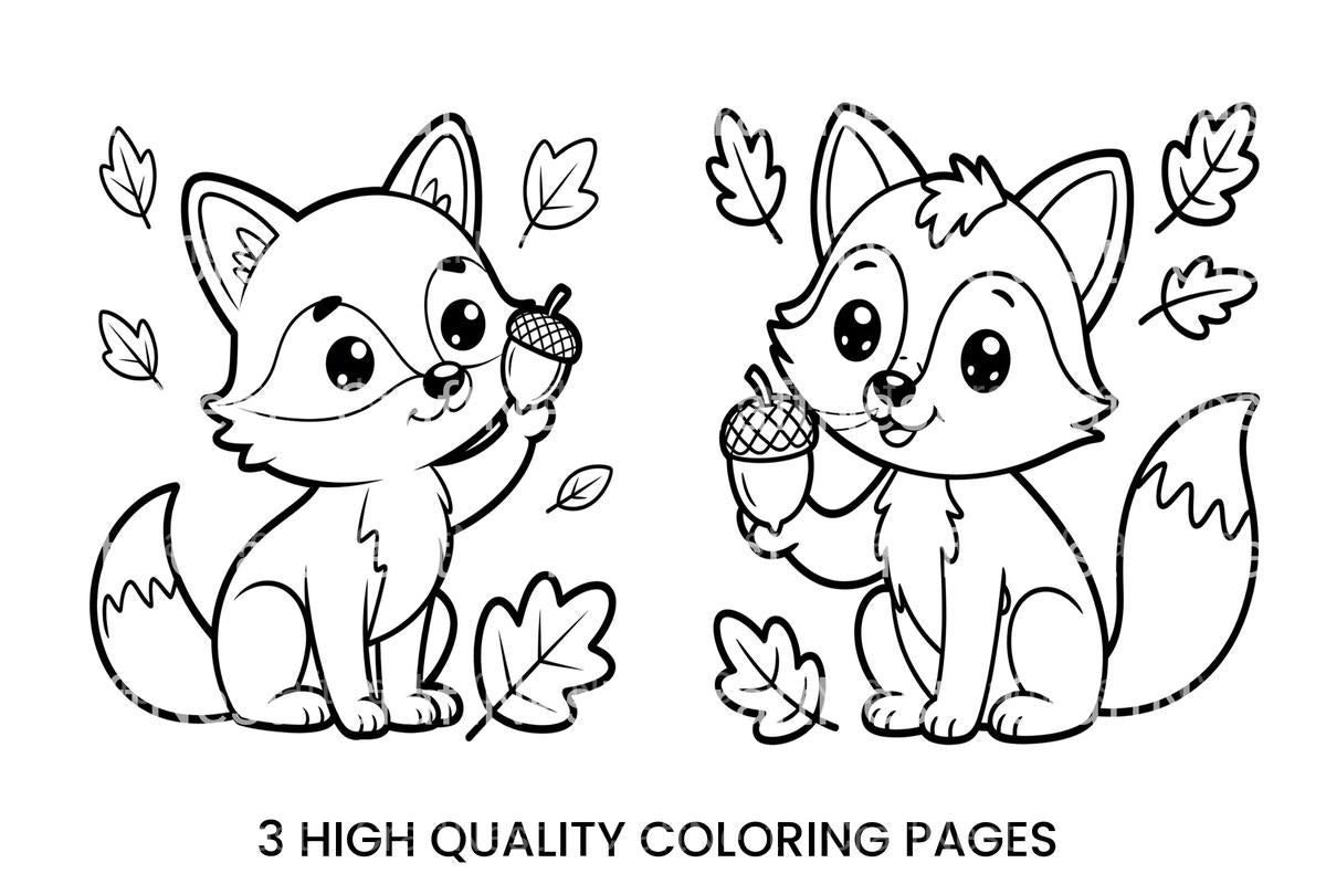 Cute Fox with Acorns Coloring Books