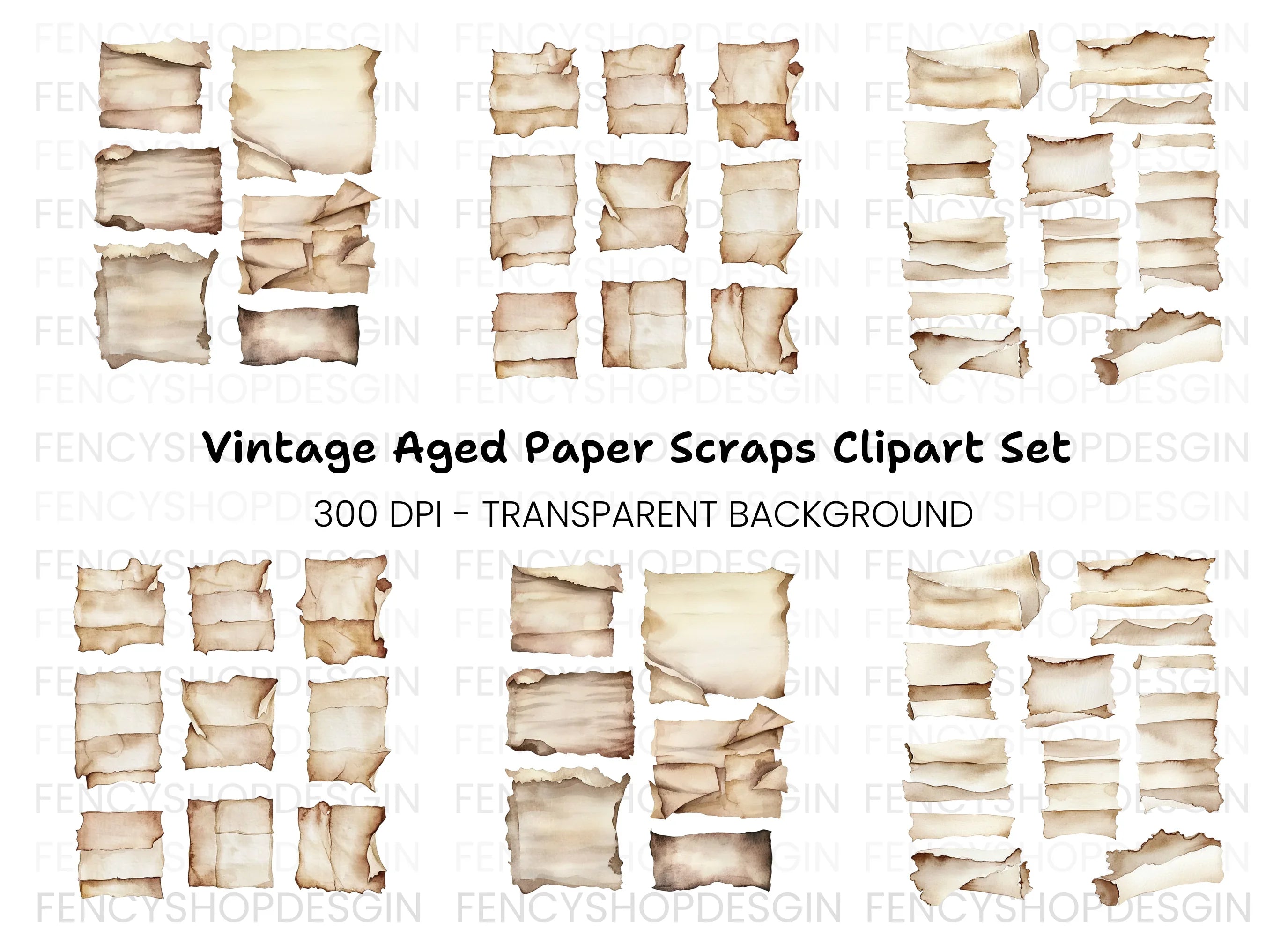 Vintage Scrolls Torn Edges Clipart Bundle