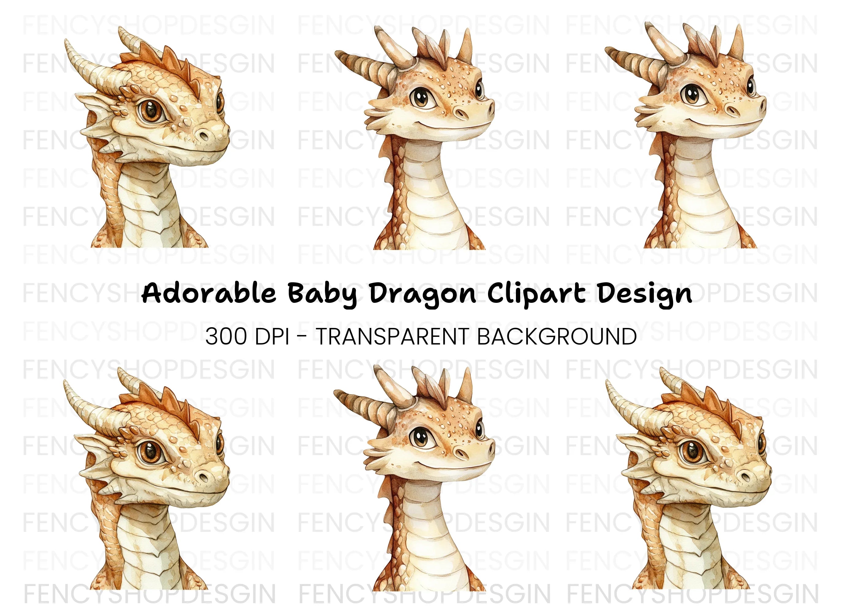 Cute Baby Dragon Head Clipart Bundle