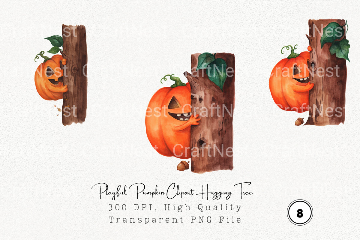 Playful Pumpkin Hugging Tree Clipart Bundle