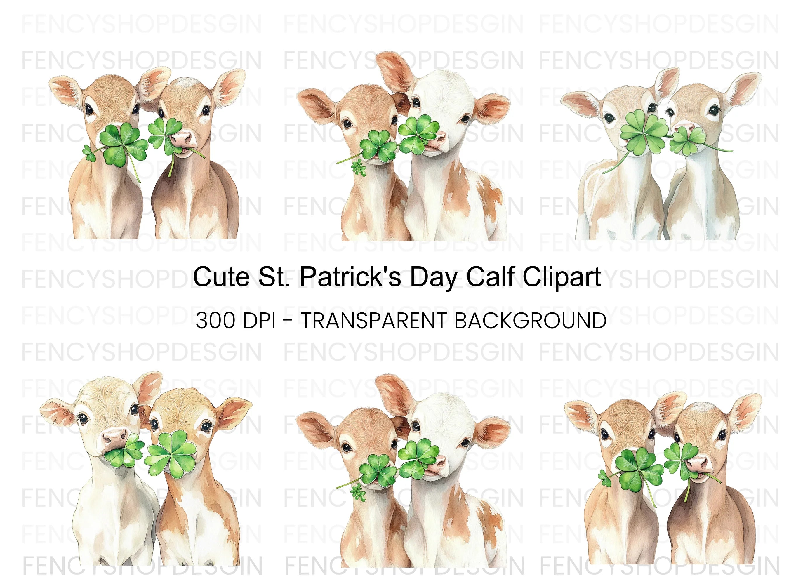 Cute Calves with Lucky Clover Clipart Bundle