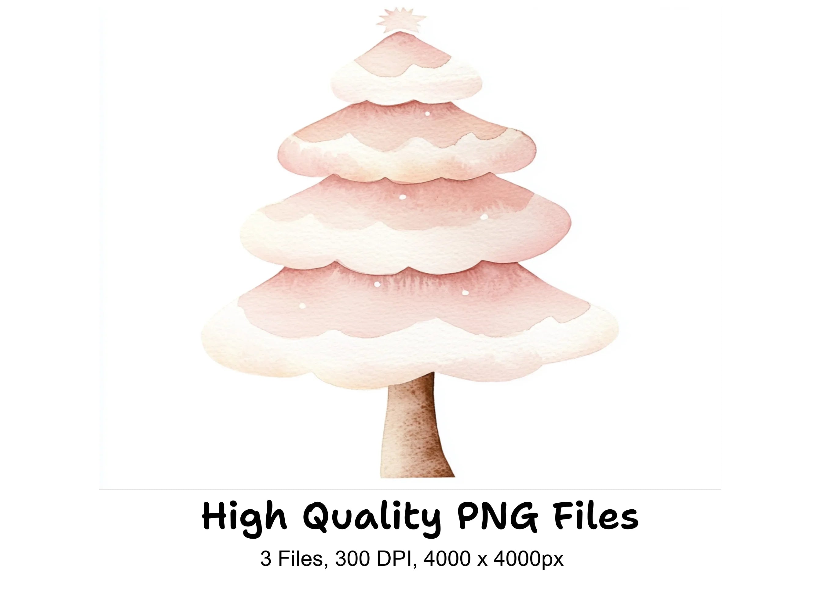 Whimsical Pink Christmas Tree Clipart Bundle