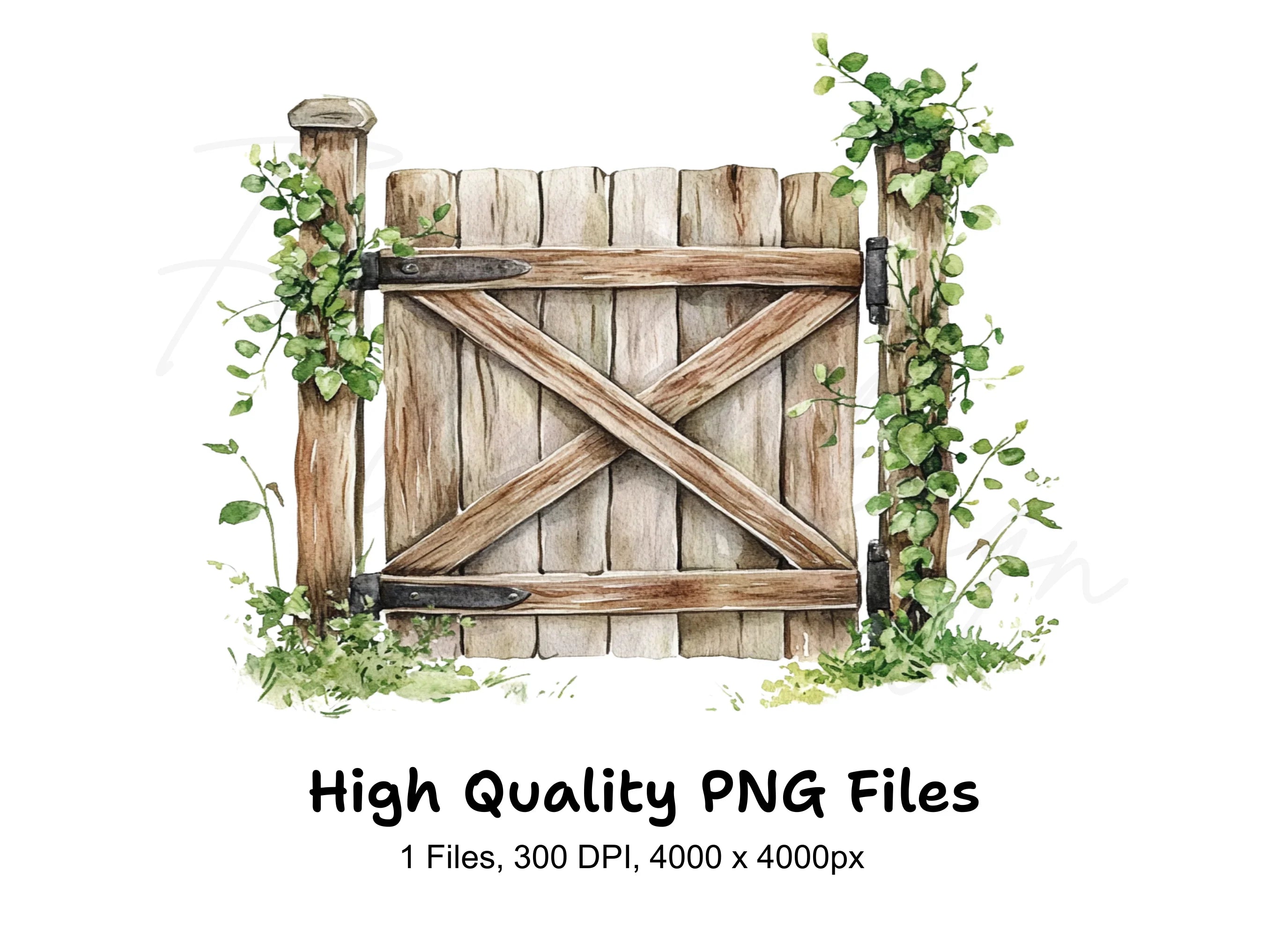 Rustic Wooden Gate with Vines Clipart Bundle