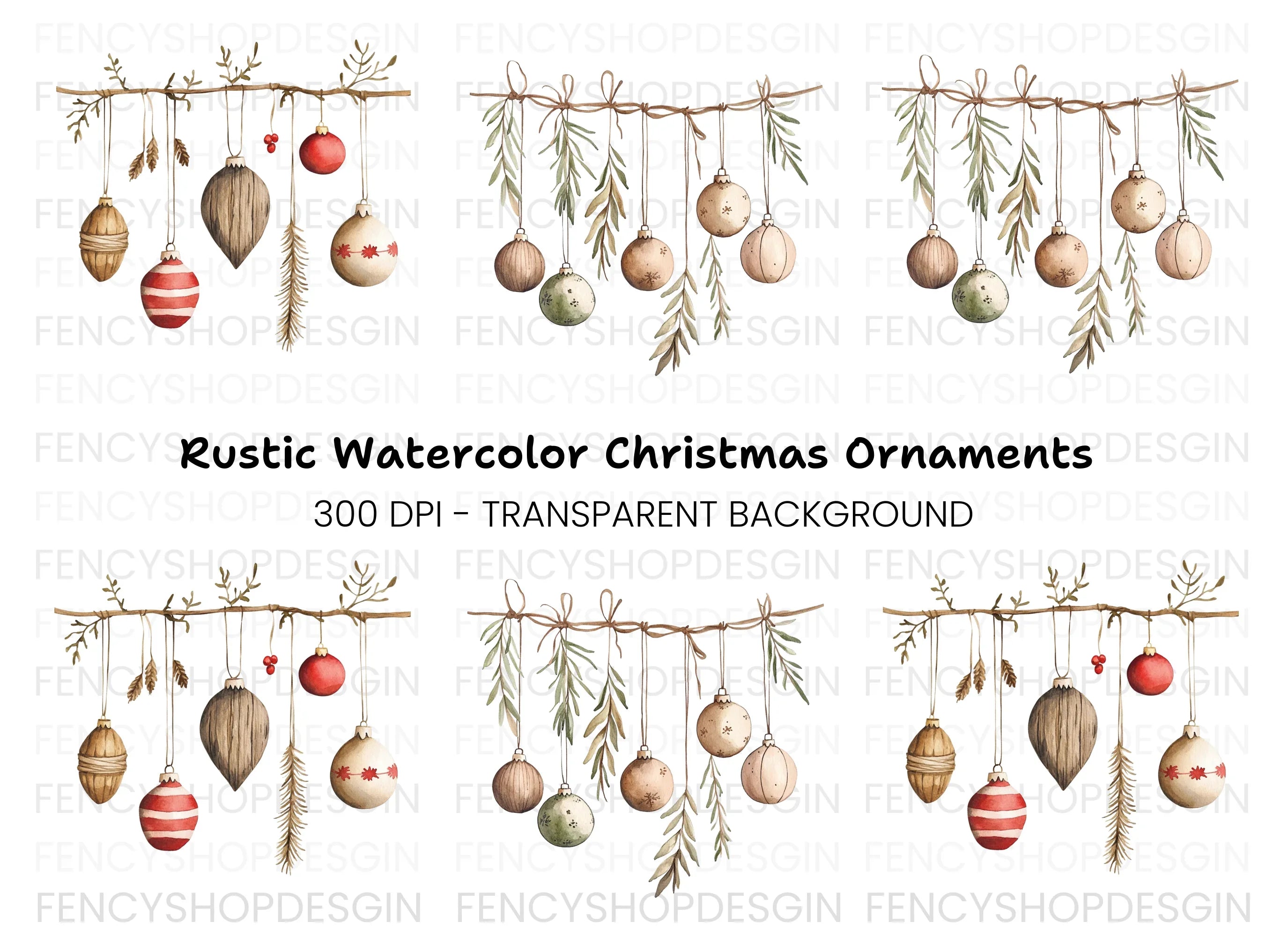 Christmas Ornaments Garland Clipart Bundle
