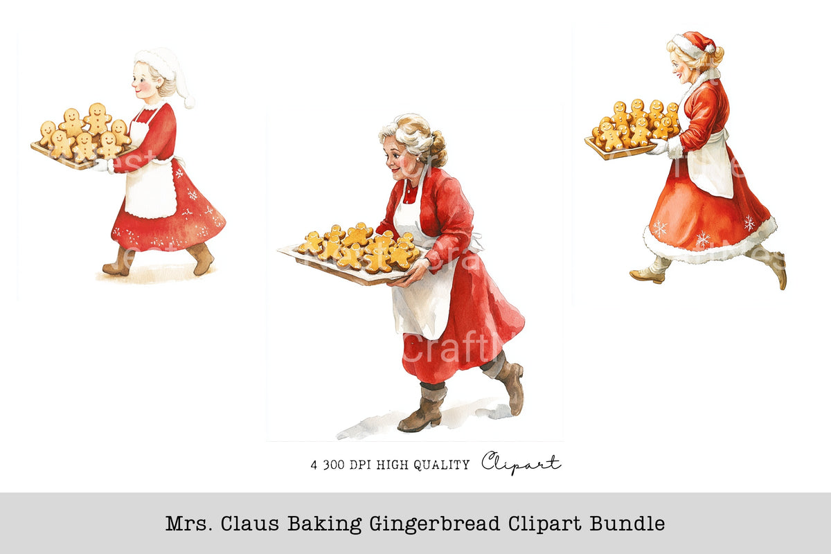 Mrs Claus Baking Gingerbread Clipart Bundle