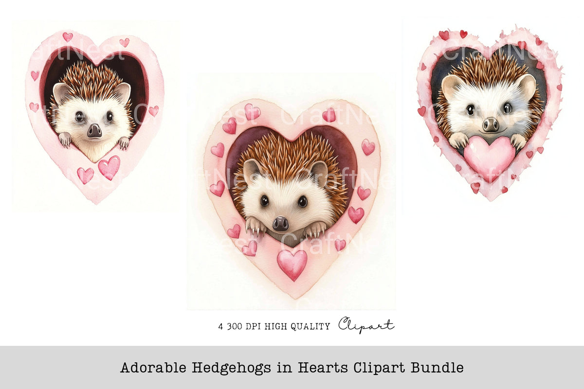 Adorable Hedgehogs In Hearts Clipart Bundle