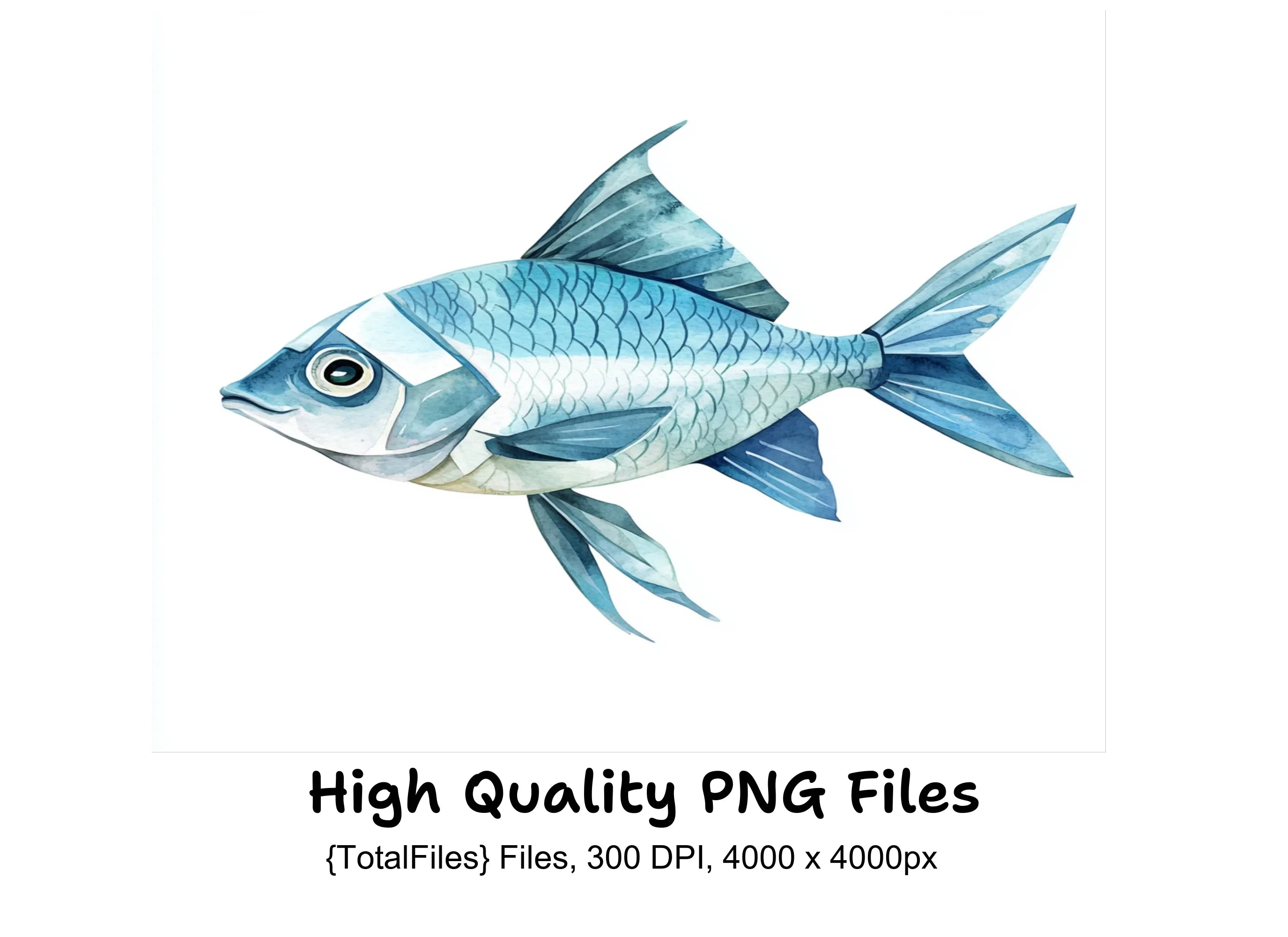 Geometric Blue Fish Clipart Bundle