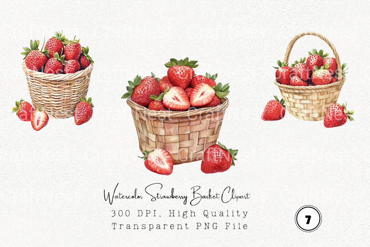 Strawberry Basket Clipart Bundle
