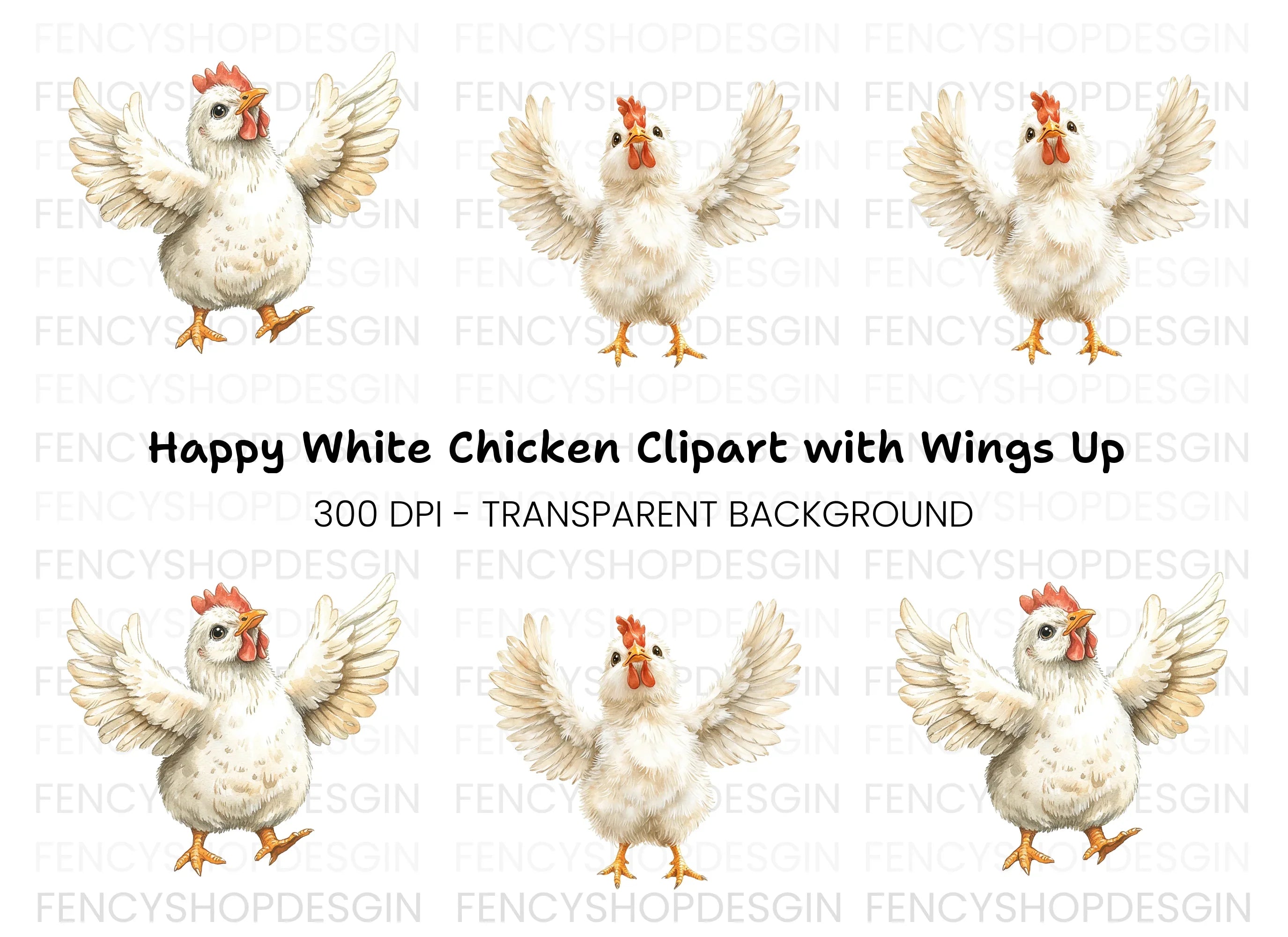 Cute White Chicken Clipart Bundle