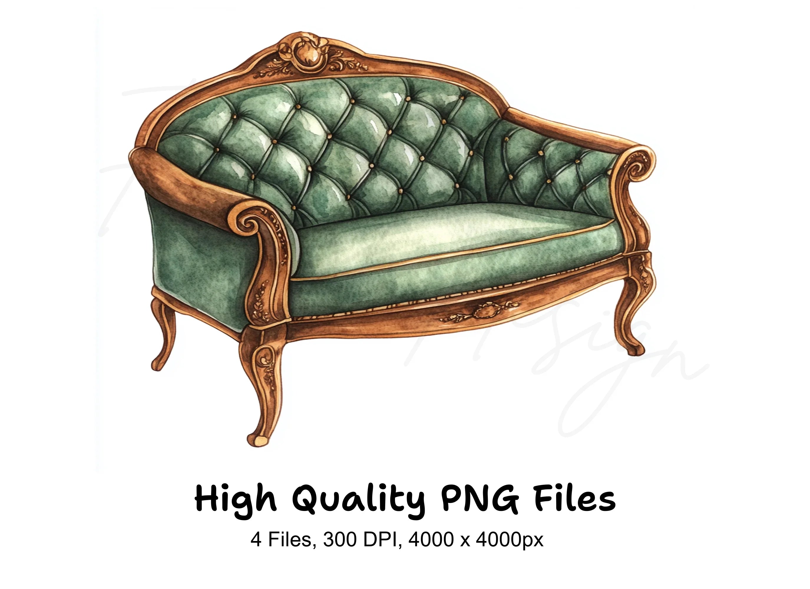 Elegant Green Vintage Sofa Clipart Bundle
